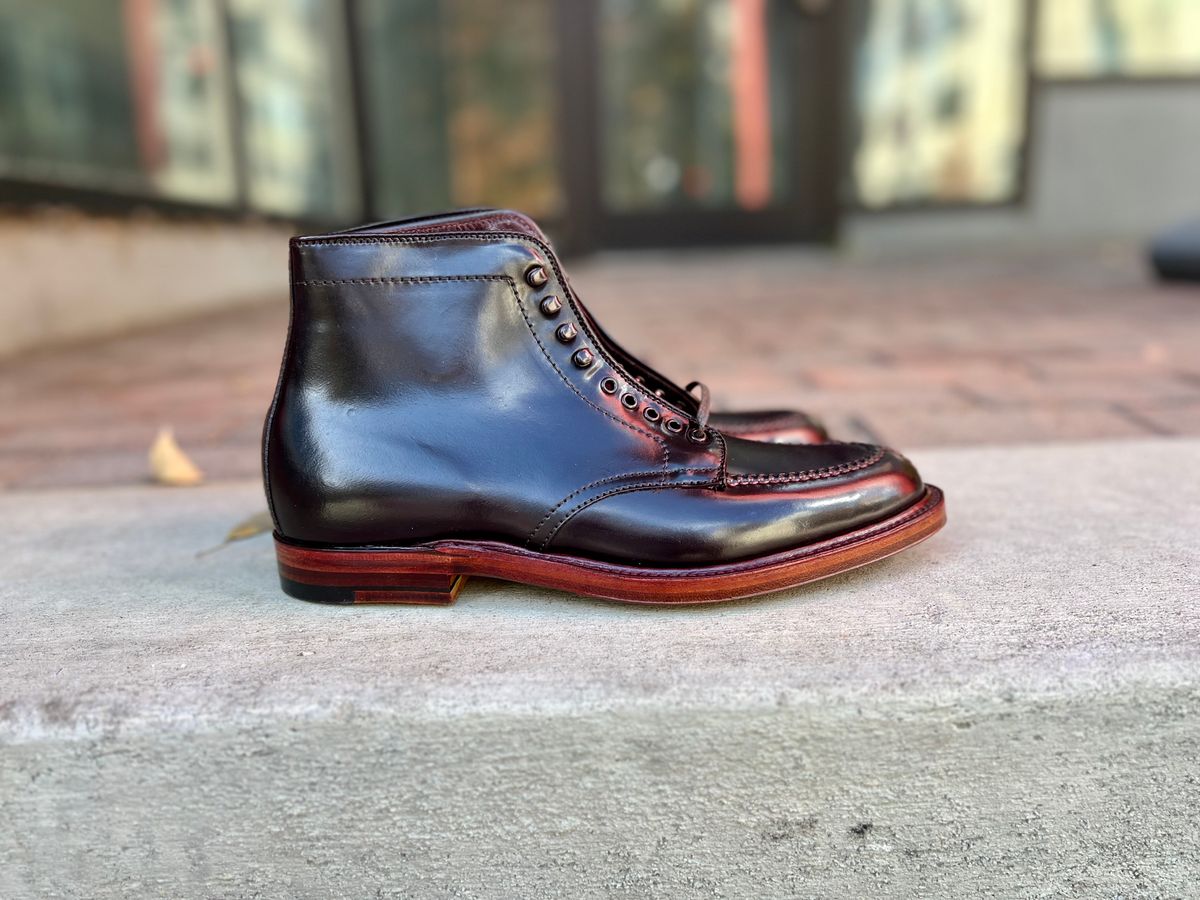 Photo by cordovanandcreases on November 5, 2022 of the Alden Tanker Boot in Horween Color 8 Shell Cordovan.