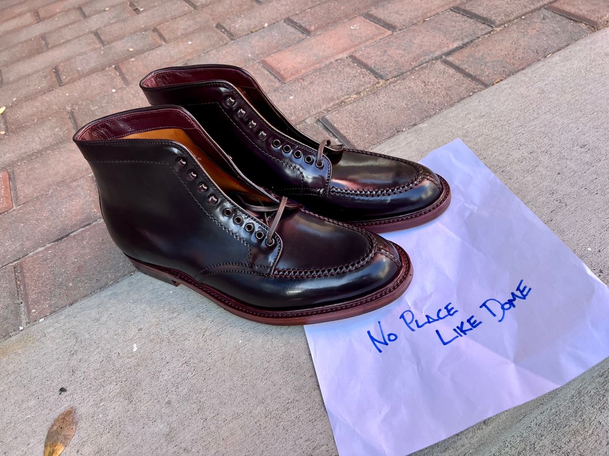 Photo by cordovanandcreases on November 5, 2022 of the Alden Tanker Boot in Horween Color 8 Shell Cordovan.