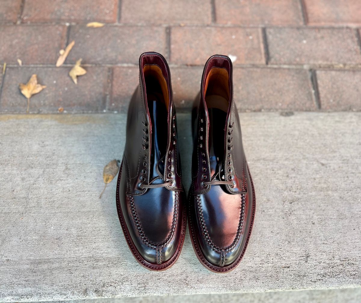 Photo by cordovanandcreases on November 5, 2022 of the Alden Tanker Boot in Horween Color 8 Shell Cordovan.