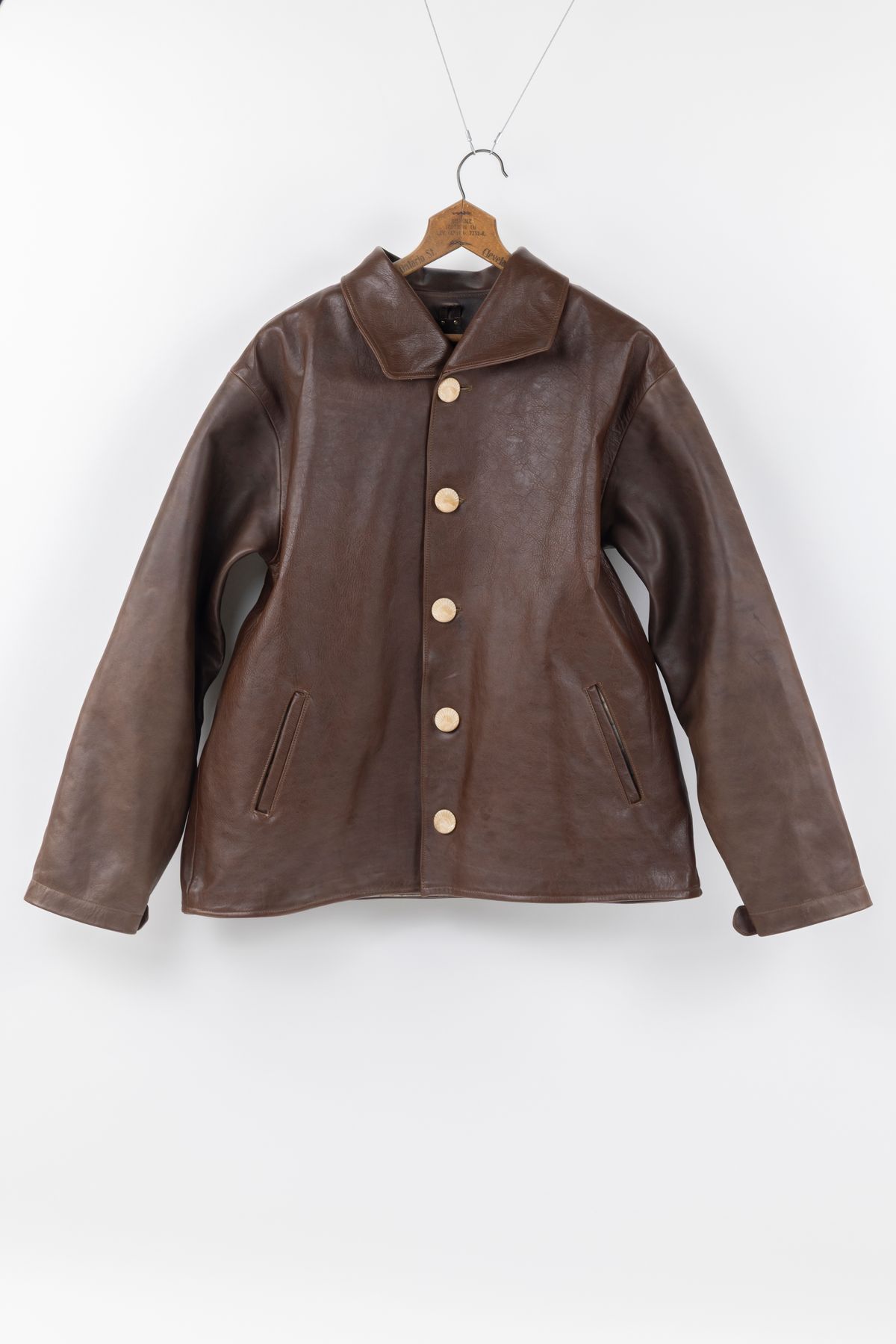 Photo by montyberns on October 5, 2025 of the House Of Berns Set Design Jacket in Horween Esspresso Vermont DHF.