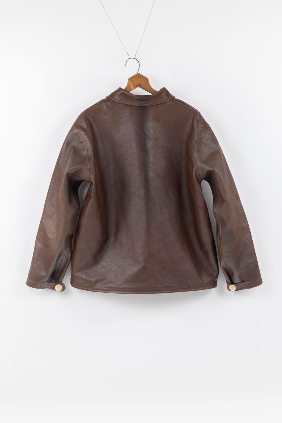 Photo by montyberns on October 5, 2025 of the House Of Berns Set Design Jacket in Horween Esspresso Vermont DHF.