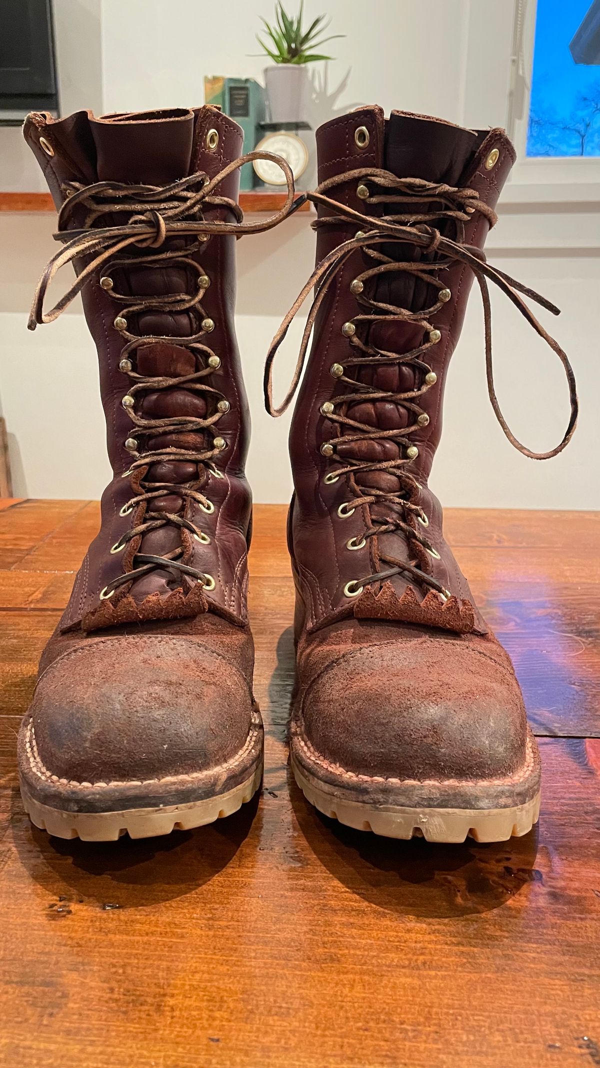 Photo by raycharleslyons on January 4, 2024 of the Frank's Boots Type 2 Highlander in Seidel Chocolate Oil Tan Roughout.