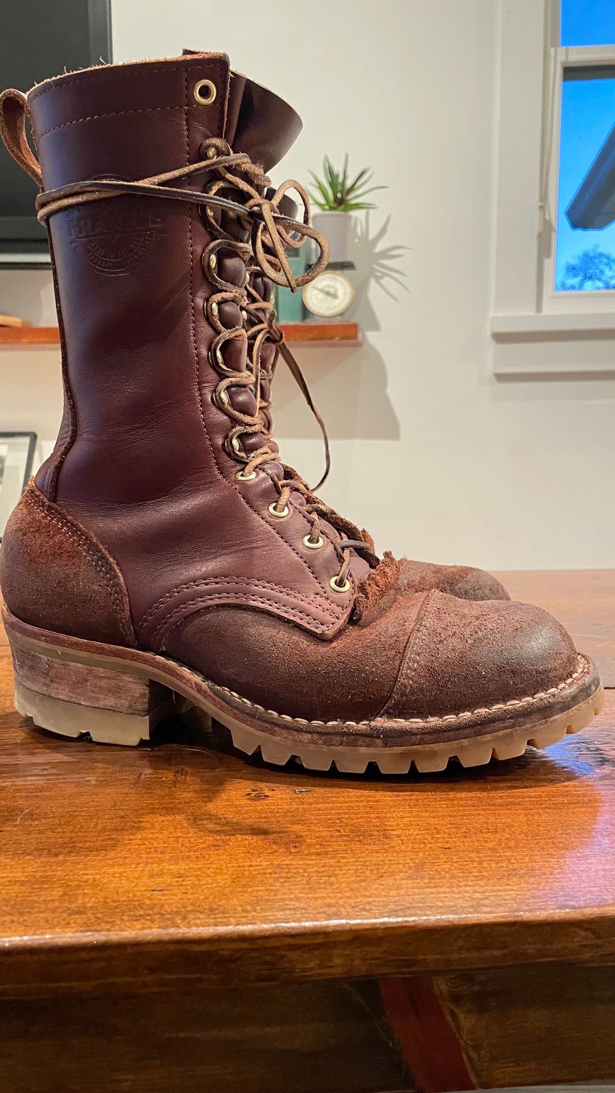 Photo by raycharleslyons on January 4, 2024 of the Frank's Boots Type 2 Highlander in Seidel Chocolate Oil Tan Roughout.