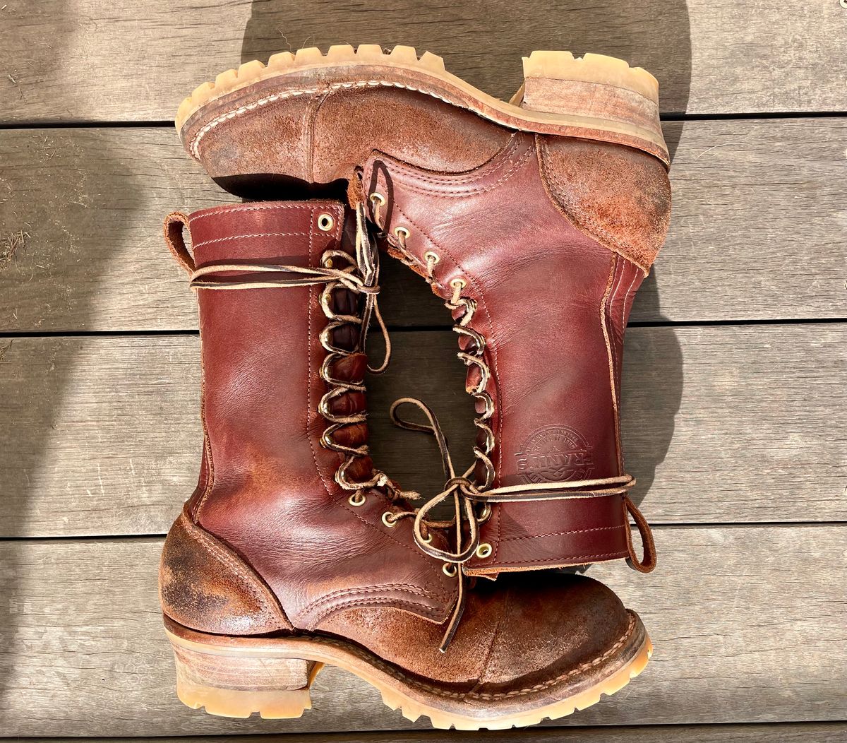 Photo by raycharleslyons on February 2, 2024 of the Frank's Boots Type 2 Highlander in Seidel Chocolate Oil Tan Roughout.