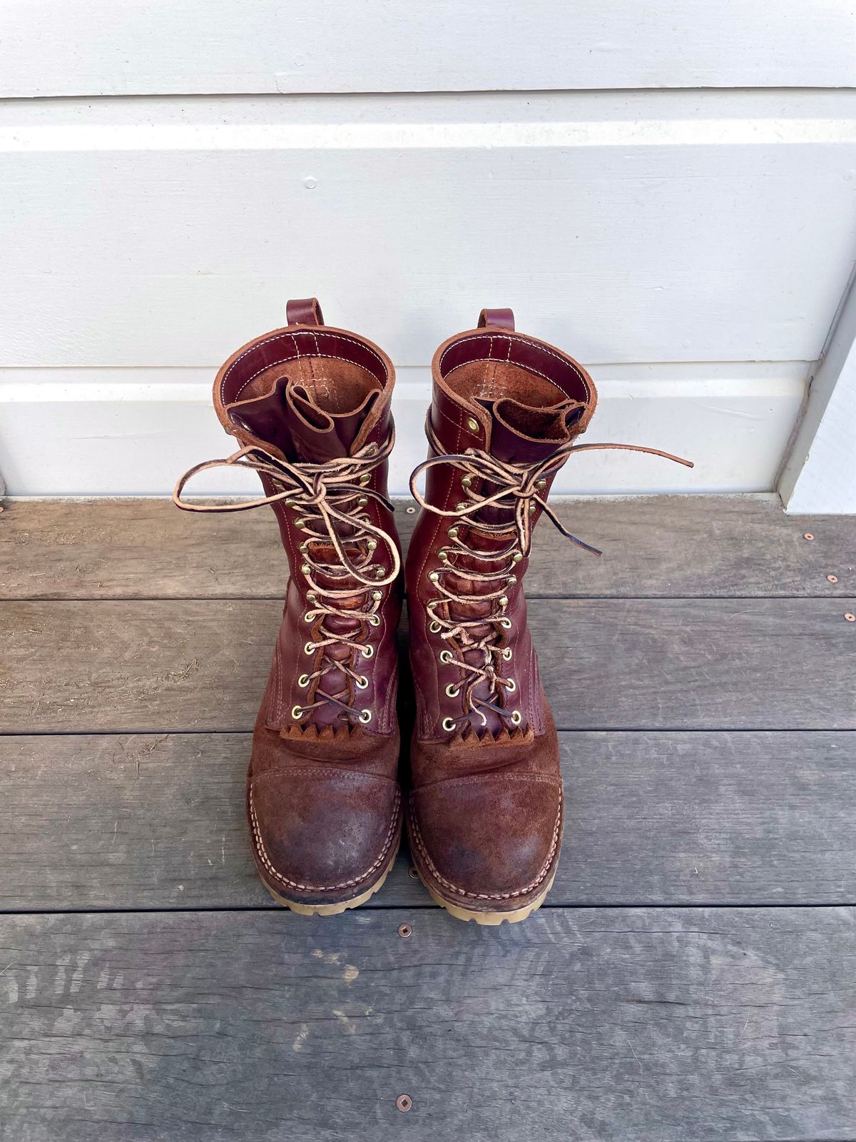 Photo by raycharleslyons on February 2, 2024 of the Frank's Boots Type 2 Highlander in Seidel Chocolate Oil Tan Roughout.