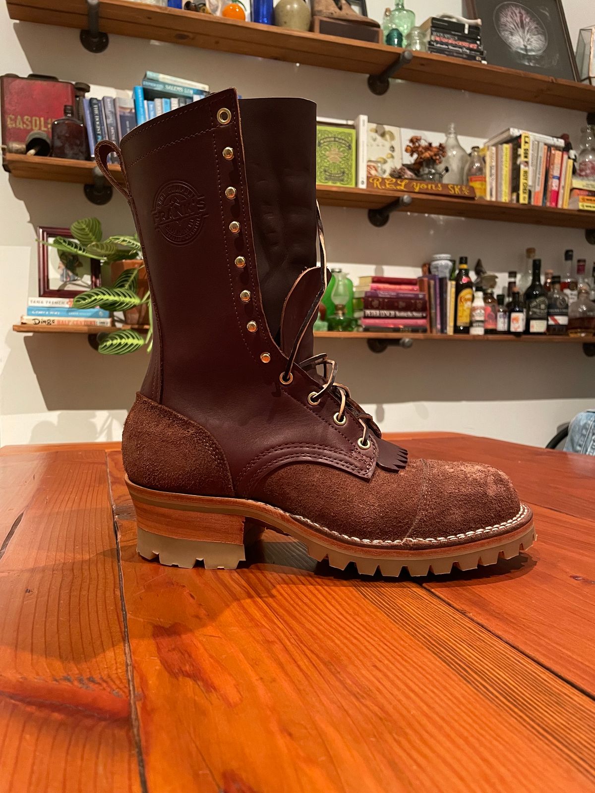 Photo by raycharleslyons on October 6, 2023 of the Frank's Boots Type 2 Highlander in Seidel Chocolate Oil Tan Roughout.