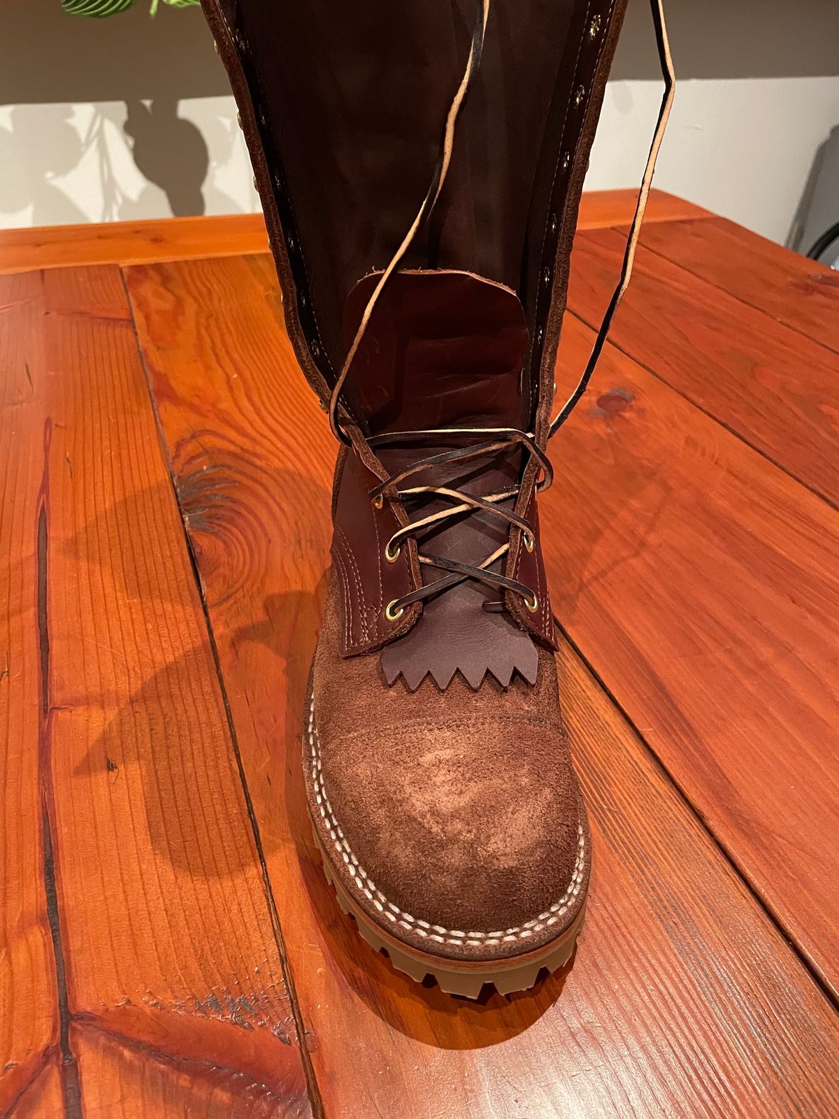 Photo by raycharleslyons on October 6, 2023 of the Frank's Boots Type 2 Highlander in Seidel Chocolate Oil Tan Roughout.