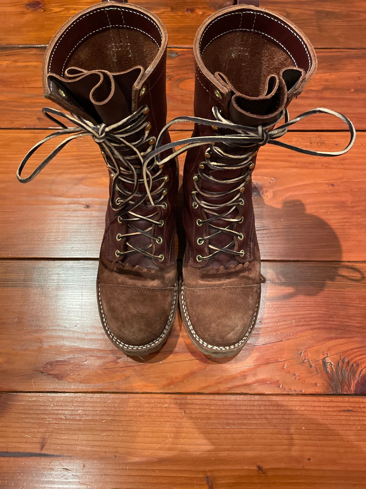 Photo by raycharleslyons on October 7, 2023 of the Frank's Boots Type 2 Highlander in Seidel Chocolate Oil Tan Roughout.