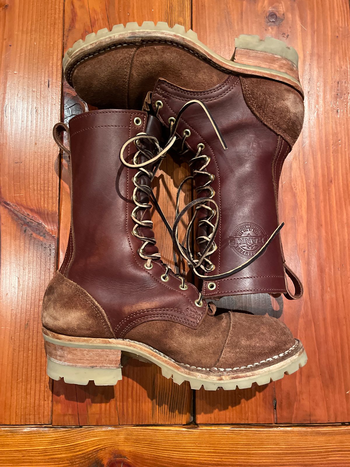 Photo by raycharleslyons on October 7, 2023 of the Frank's Boots Type 2 Highlander in Seidel Chocolate Oil Tan Roughout.