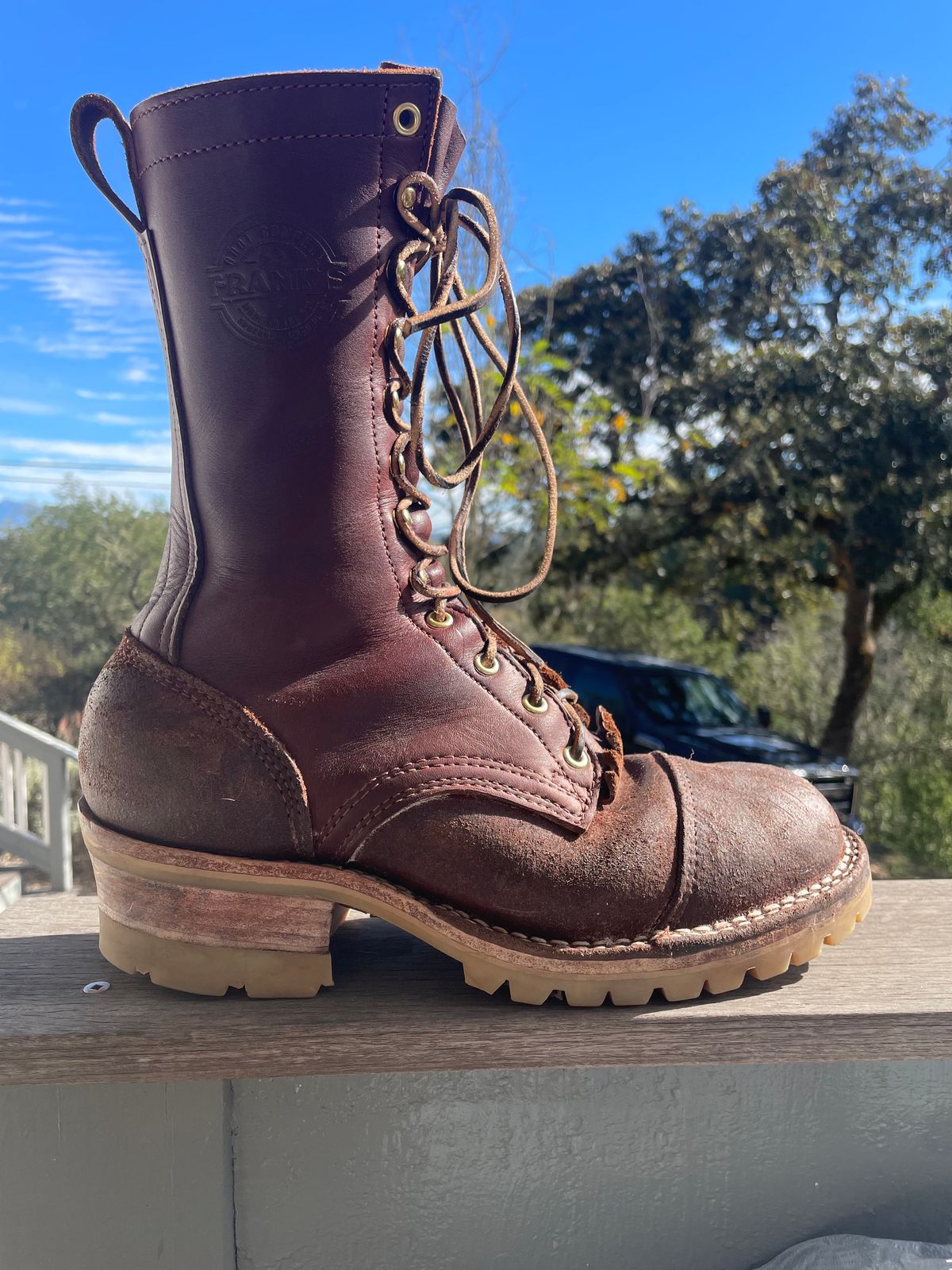 Photo by raycharleslyons on November 4, 2023 of the Frank's Boots Type 2 Highlander in Seidel Chocolate Oil Tan Roughout.