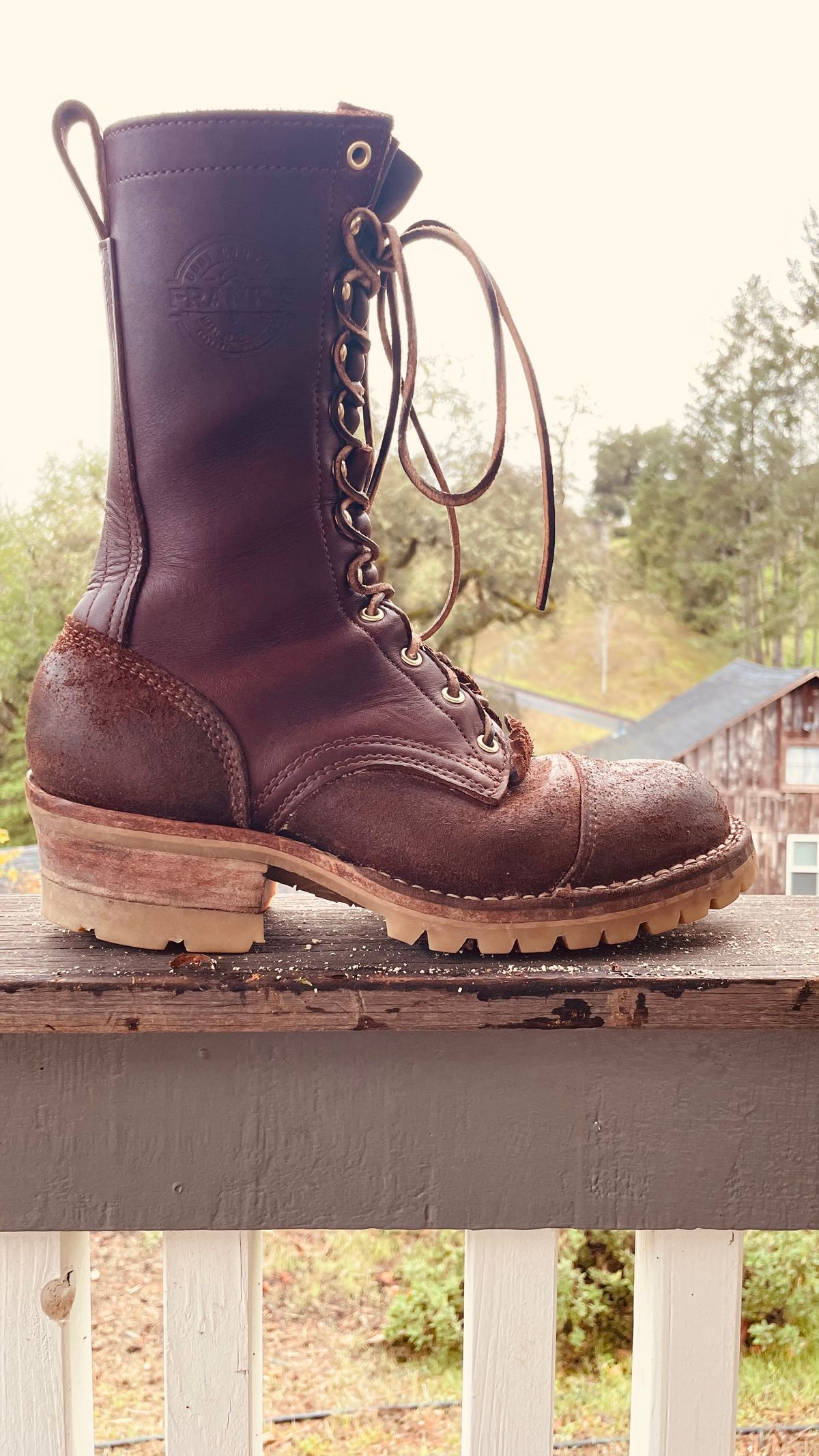 Photo by raycharleslyons on December 2, 2023 of the Frank's Boots Type 2 Highlander in Seidel Chocolate Oil Tan Roughout.