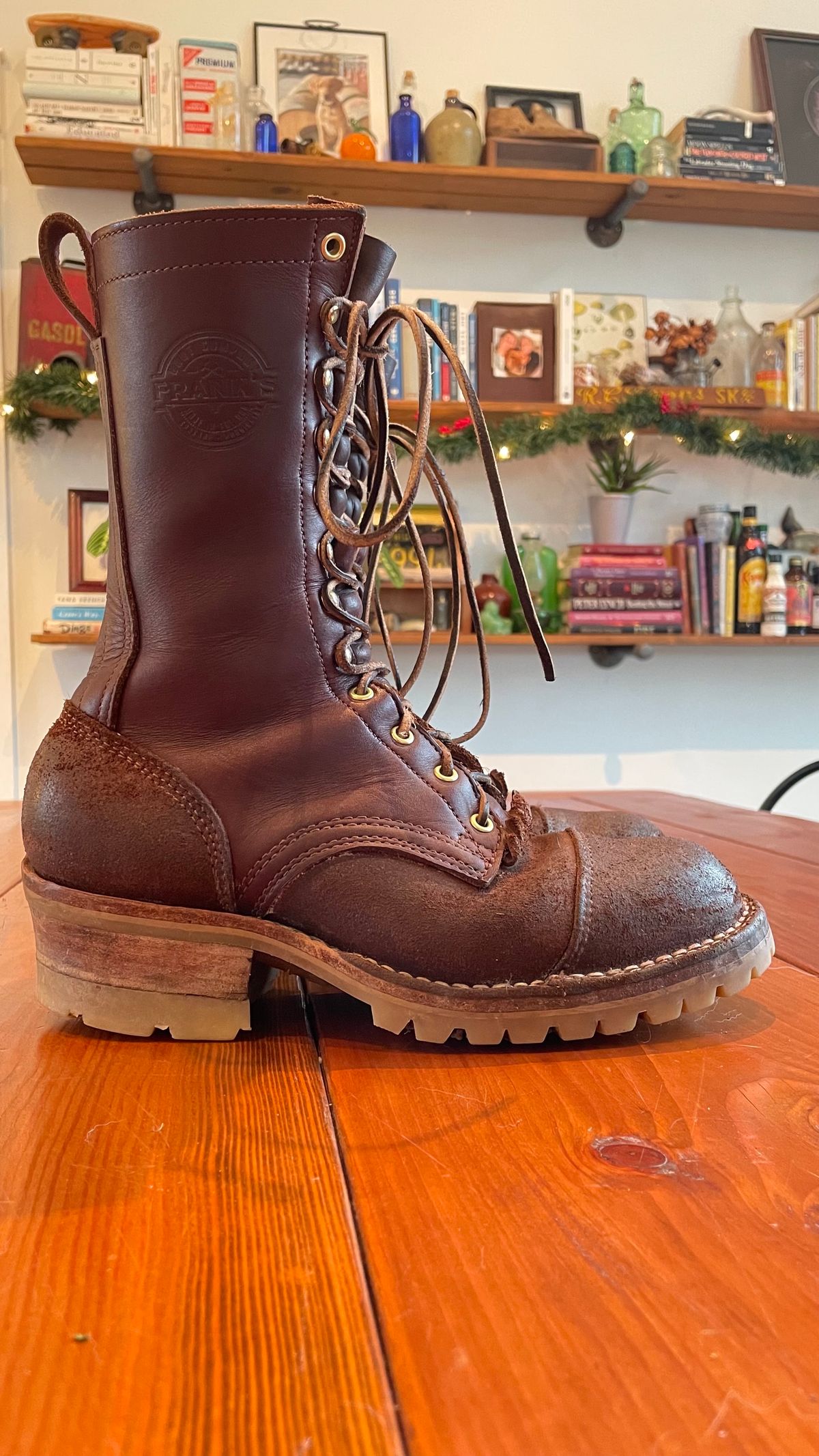 Photo by raycharleslyons on December 2, 2023 of the Frank's Boots Type 2 Highlander in Seidel Chocolate Oil Tan Roughout.