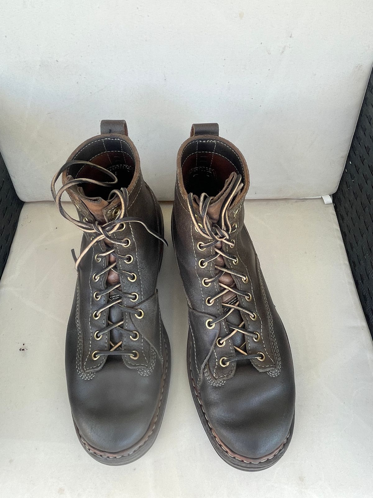 Photo by Mikejones100 on December 3, 2022 of the White's Unlisted Model in Horween Olive Waxed Flesh.