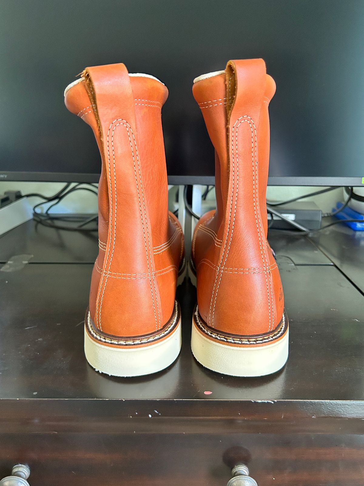 Photo by Mikejones100 on October 7, 2023 of the Thorogood 8" Plain Toe in Tobacco Gladiator Oil-Tanned.