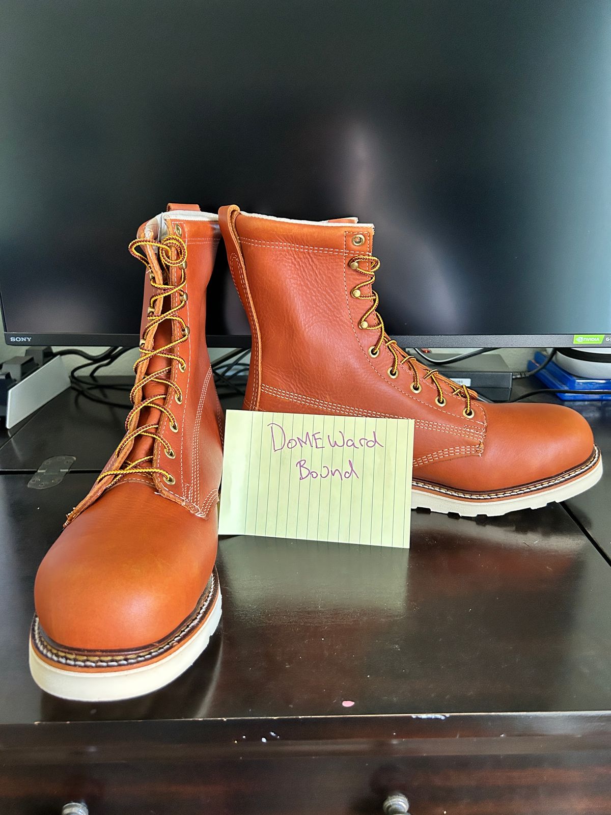 Photo by Mikejones100 on October 7, 2023 of the Thorogood 8" Plain Toe in Tobacco Gladiator Oil-Tanned.