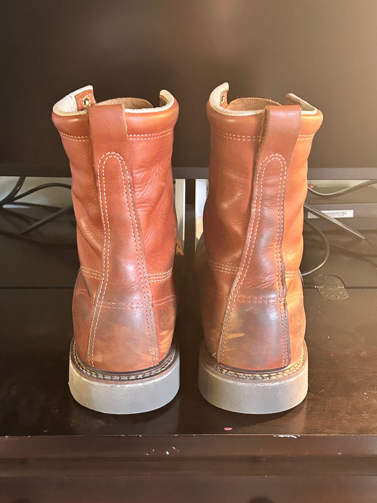 Photo by Mikejones100 on November 2, 2023 of the Thorogood 8" Plain Toe in Tobacco Gladiator Oil-Tanned.