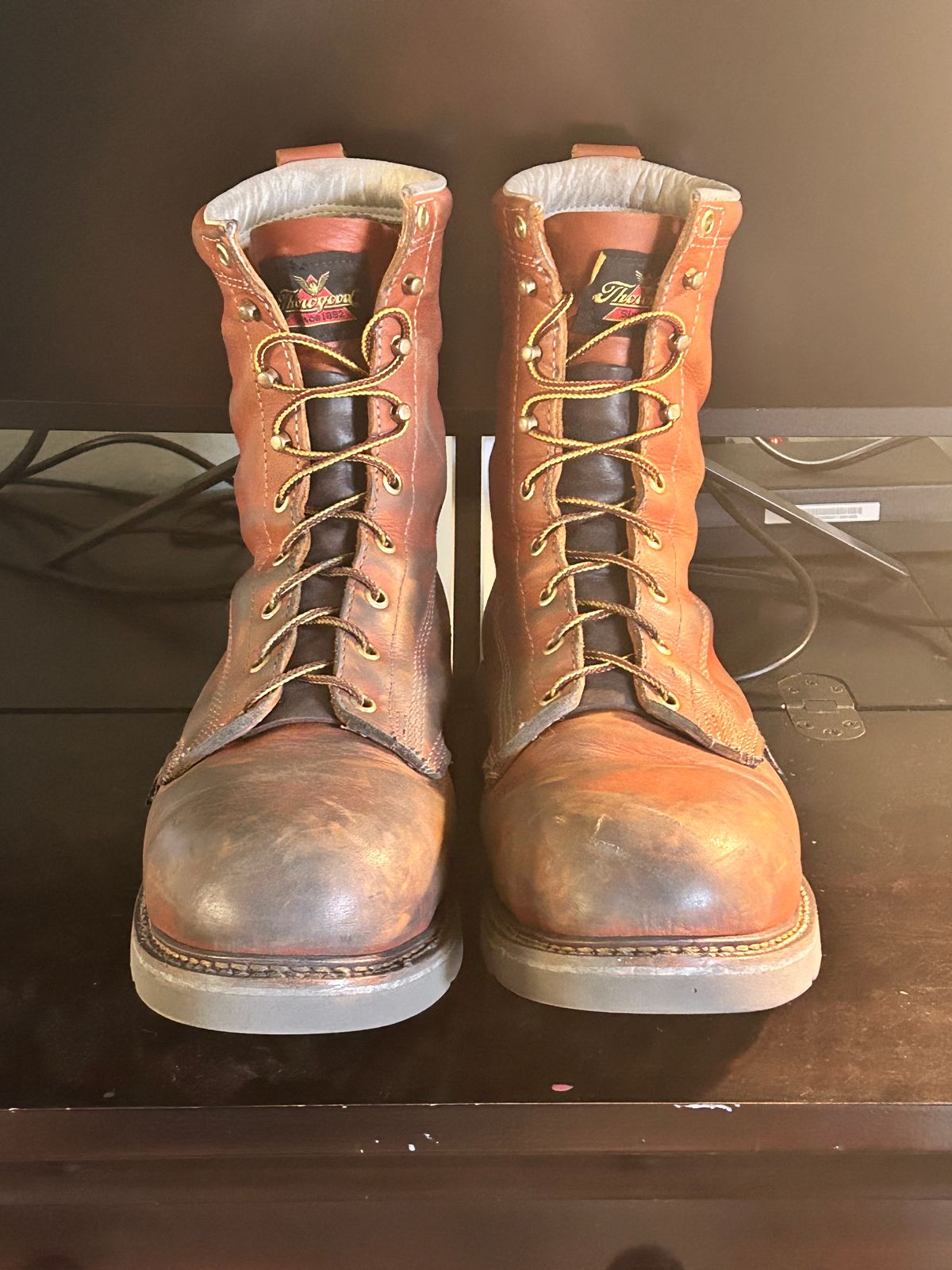 Photo by Mikejones100 on November 2, 2023 of the Thorogood 8" Plain Toe in Tobacco Gladiator Oil-Tanned.
