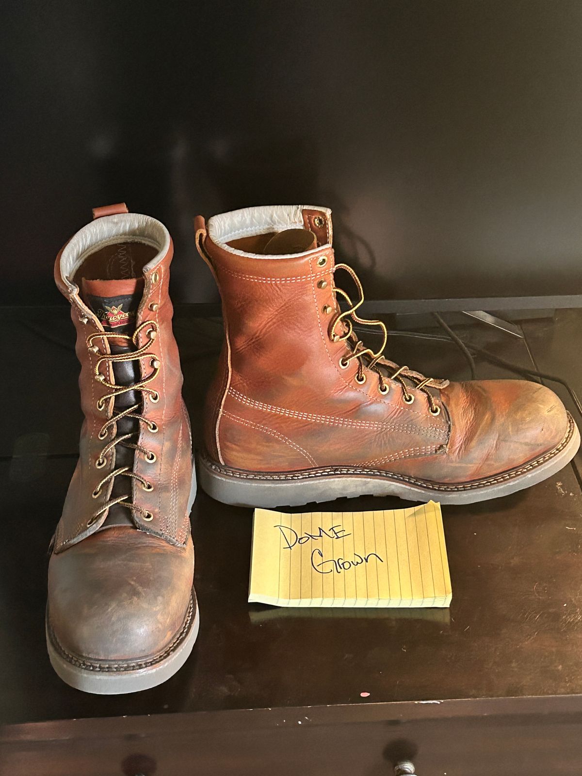 Photo by Mikejones100 on November 2, 2023 of the Thorogood 8" Plain Toe in Tobacco Gladiator Oil-Tanned.