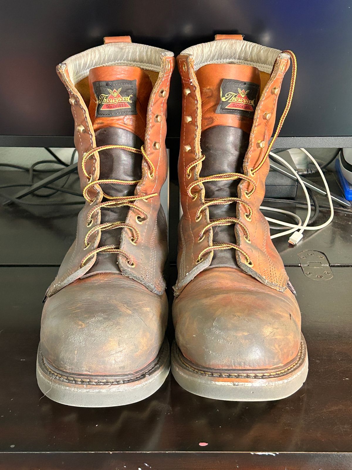 Photo by Mikejones100 on December 3, 2023 of the Thorogood 8" Plain Toe in Tobacco Gladiator Oil-Tanned.