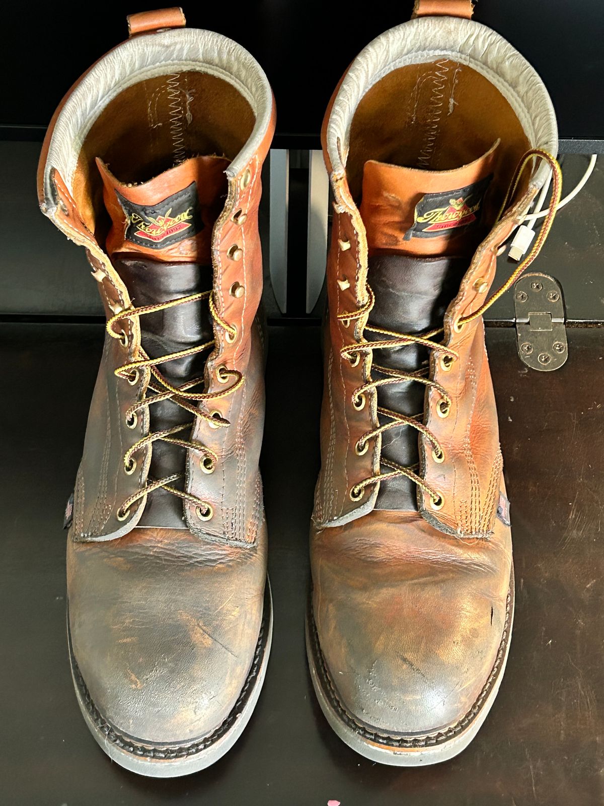 Photo by Mikejones100 on December 3, 2023 of the Thorogood 8" Plain Toe in Tobacco Gladiator Oil-Tanned.
