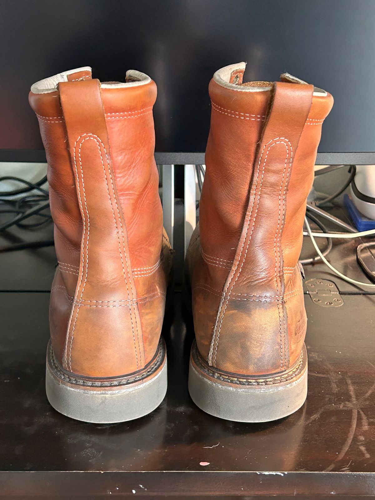 Photo by Mikejones100 on January 2, 2024 of the Thorogood 8" Plain Toe in Tobacco Gladiator Oil-Tanned.
