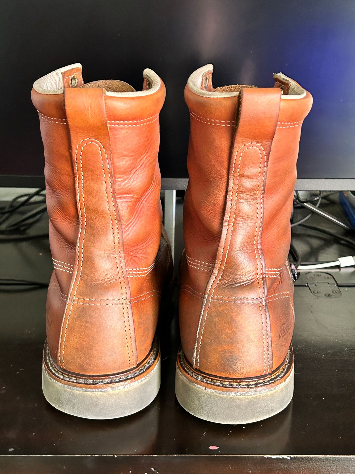 Photo by Mikejones100 on March 3, 2024 of the Thorogood 8" Plain Toe in Tobacco Gladiator Oil-Tanned.