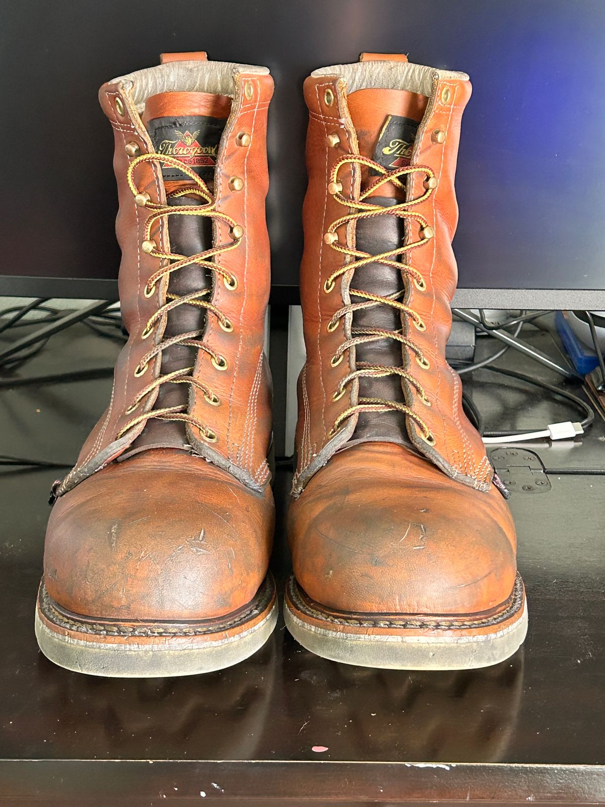 Photo by Mikejones100 on March 3, 2024 of the Thorogood 8" Plain Toe in Tobacco Gladiator Oil-Tanned.