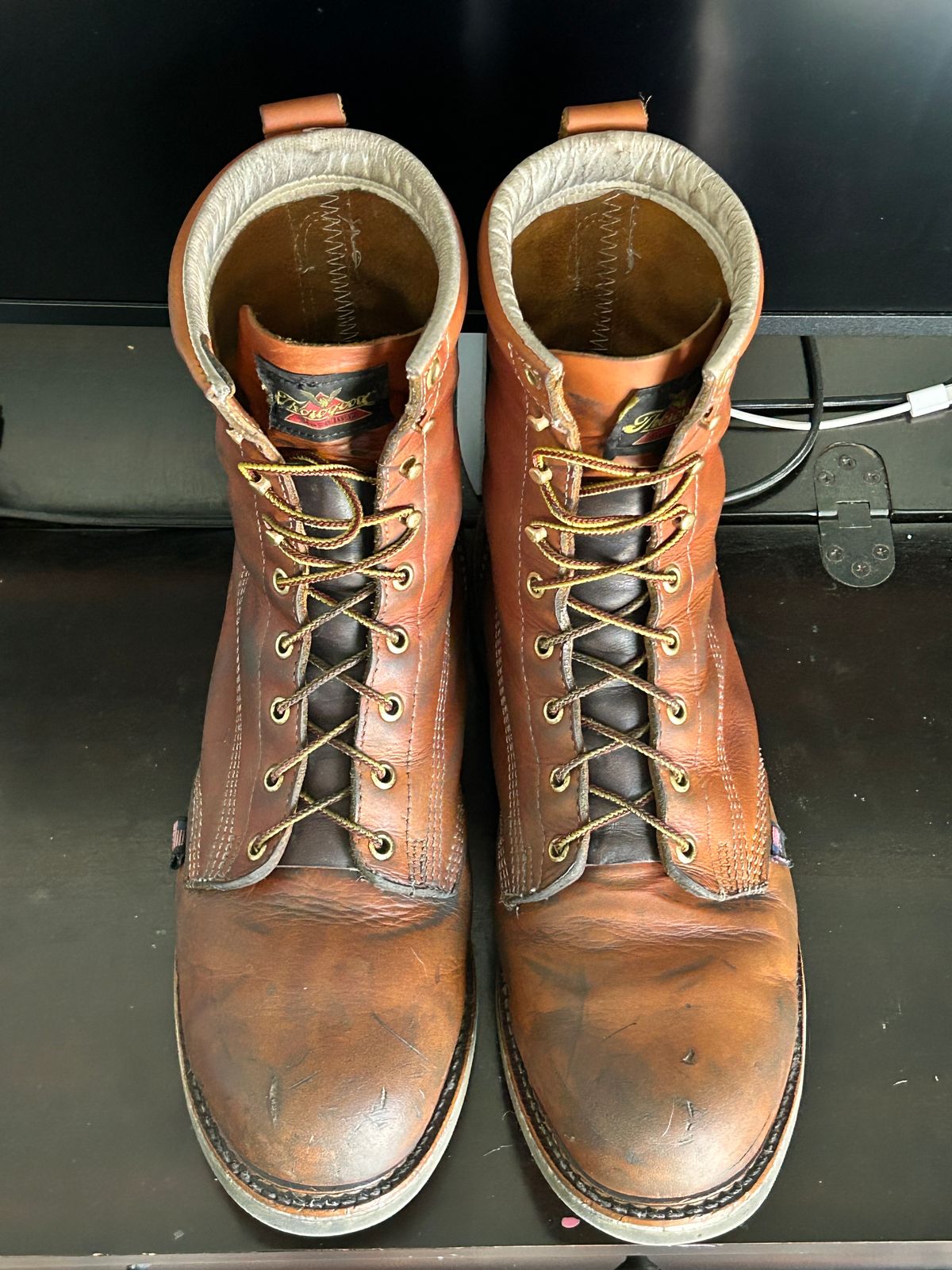 Photo by Mikejones100 on March 3, 2024 of the Thorogood 8" Plain Toe in Tobacco Gladiator Oil-Tanned.