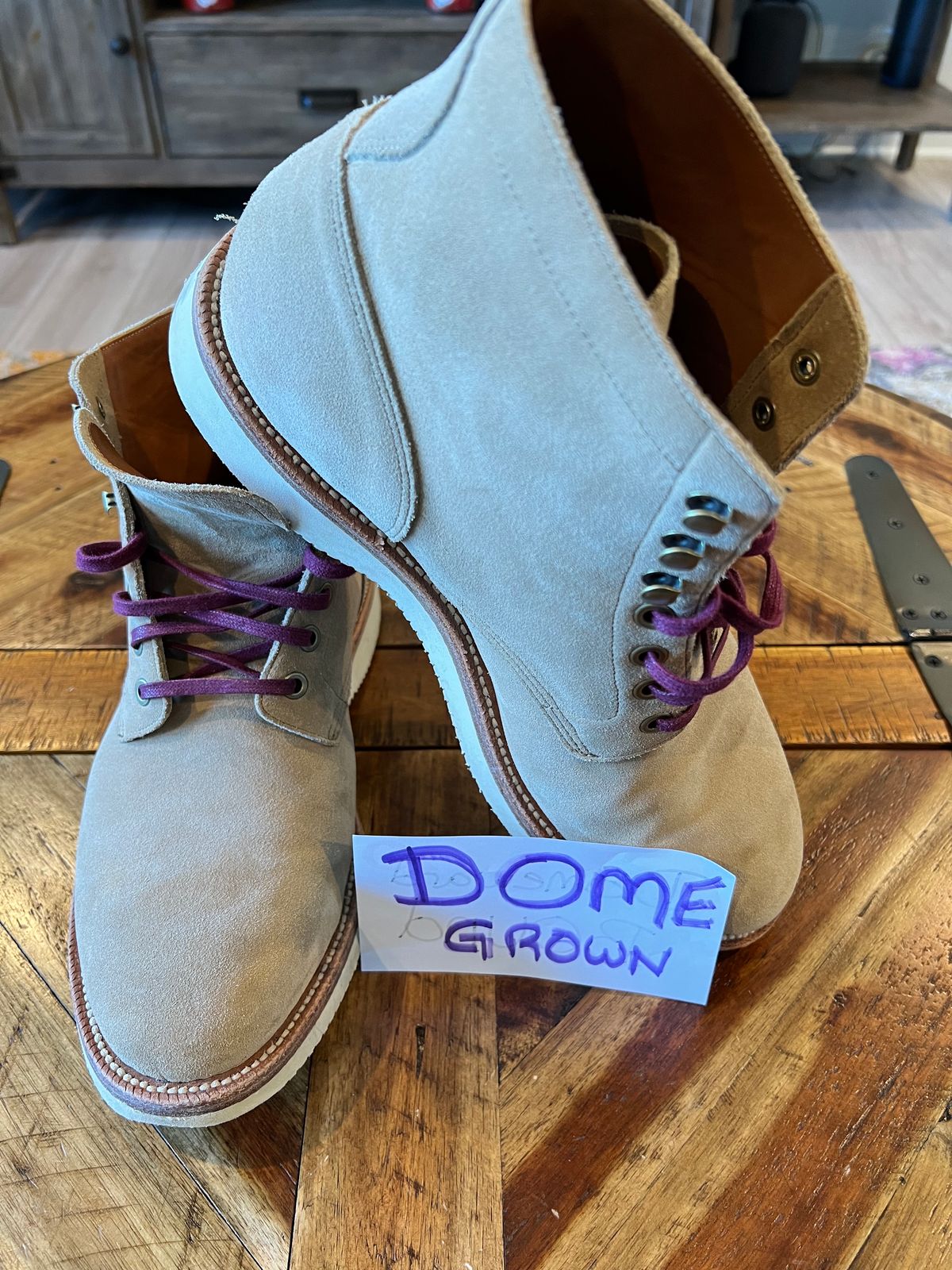 Photo by DMSR64 on November 3, 2023 of the Grant Stone Diesel Boot in C.F. Stead Tan Repello Calf Suede.