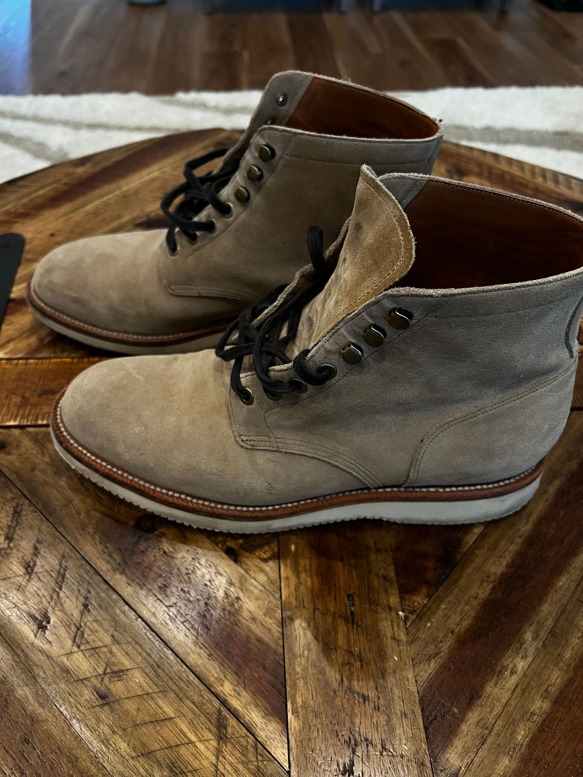 Photo by DMSR64 on April 4, 2024 of the Grant Stone Diesel Boot in C.F. Stead Tan Repello Calf Suede.