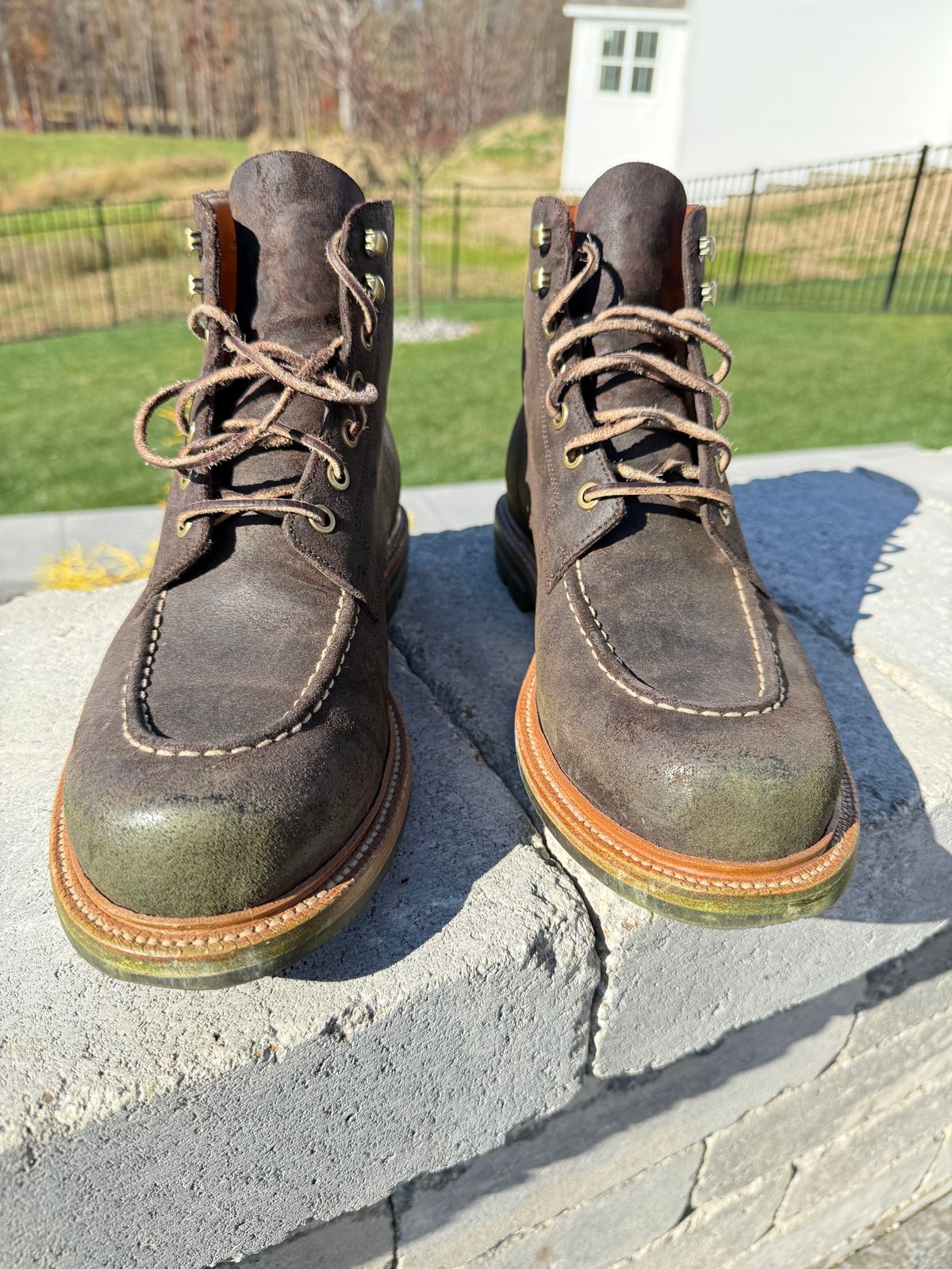 Photo by DMSR64 on November 2, 2024 of the Grant Stone Brass Boot in C.F. Stead Earth Waxy Commander Suede.