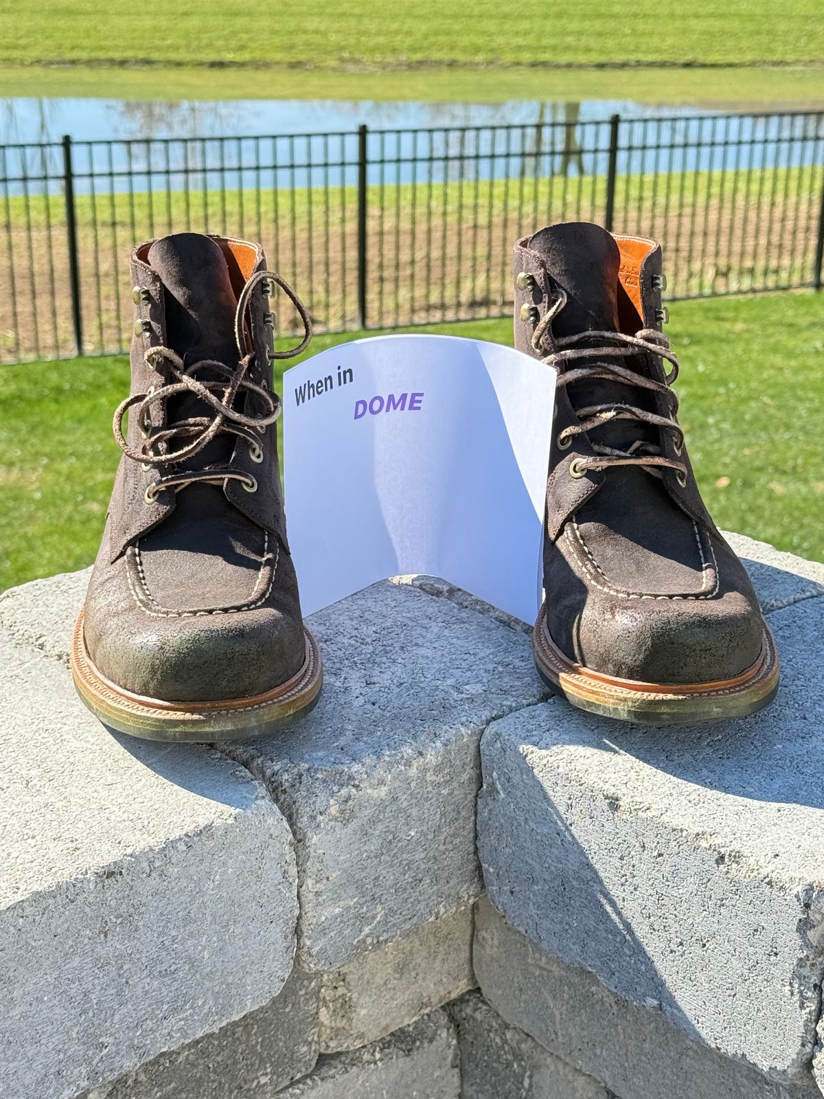 Photo by DMSR64 on November 2, 2024 of the Grant Stone Brass Boot in C.F. Stead Earth Waxy Commander Suede.