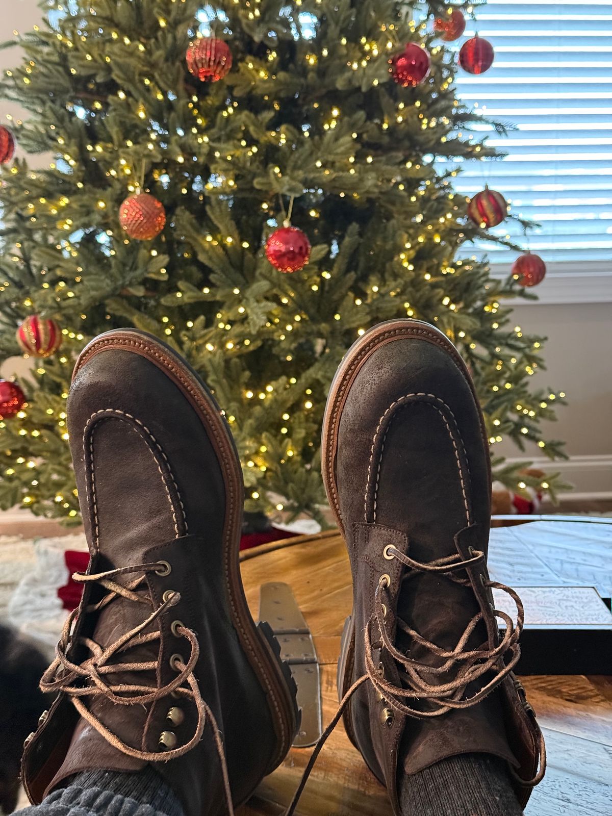 Photo by DMSR64 on December 4, 2024 of the Grant Stone Brass Boot in C.F. Stead Earth Waxy Commander Suede.