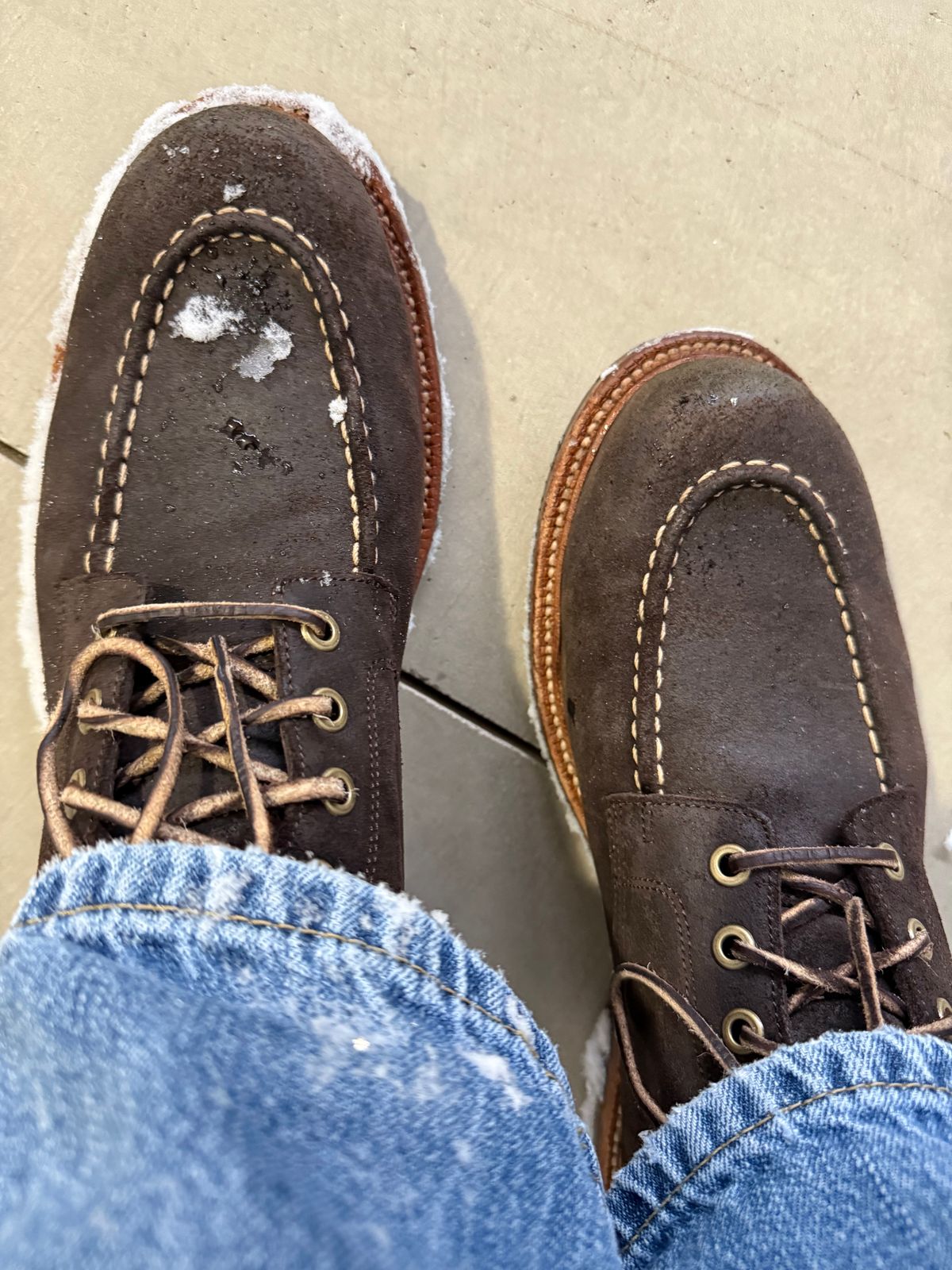 Photo by DMSR64 on January 4, 2025 of the Grant Stone Brass Boot in C.F. Stead Earth Waxy Commander Suede.