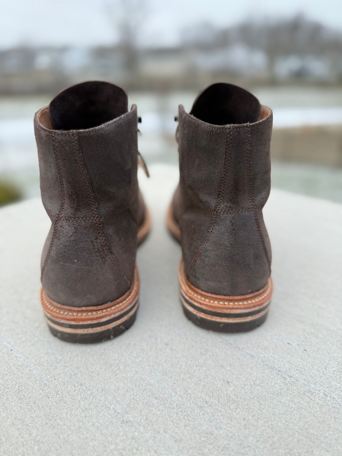 Photo by DMSR64 on March 2, 2025 of the Grant Stone Brass Boot in C.F. Stead Earth Waxy Commander Suede.