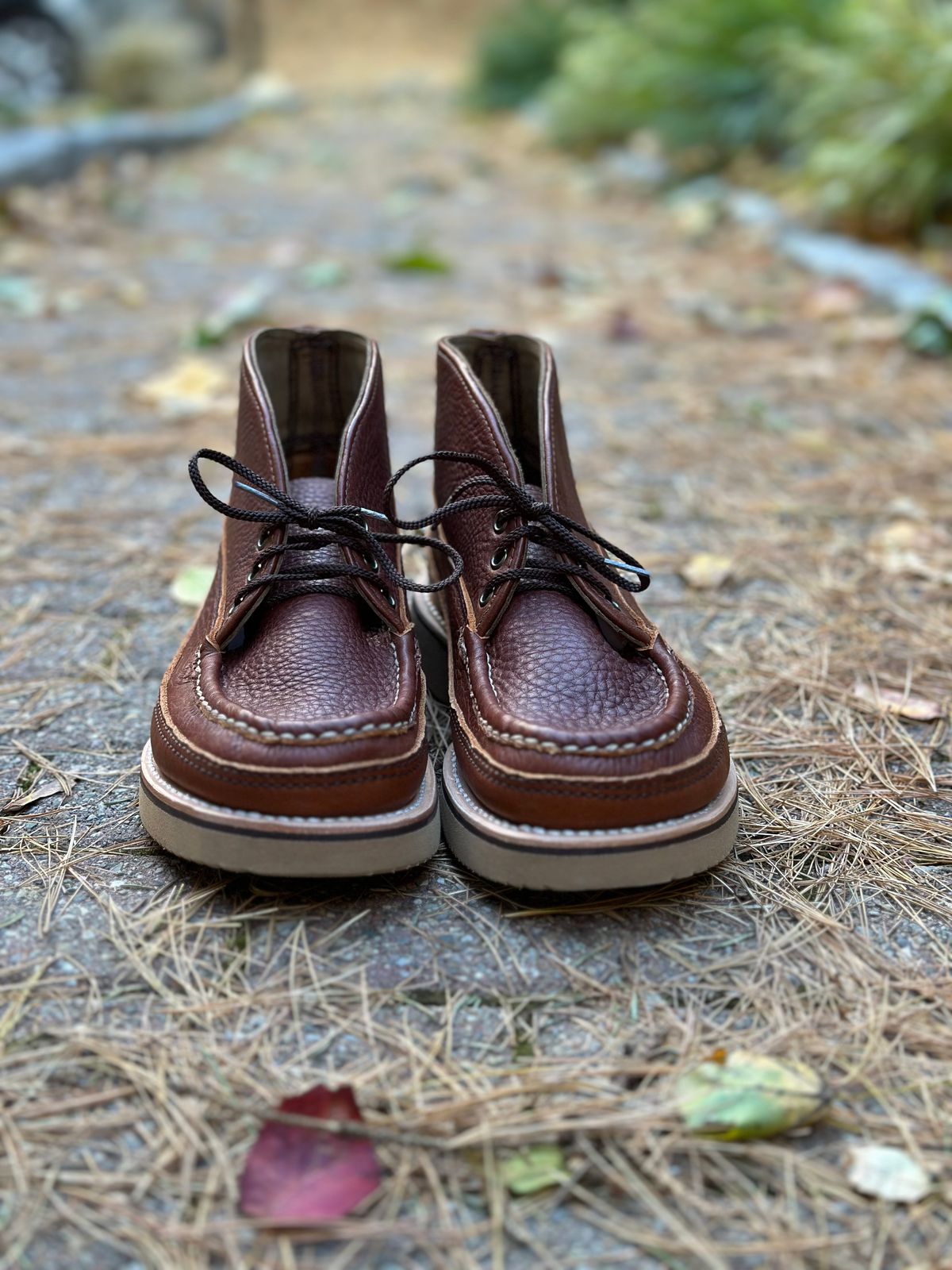 Photo by stitchdown on October 15, 2024 of the Russell Moccasin Co. Sporting Clays Chukka in Seidel Lt Saddle Adirondack.