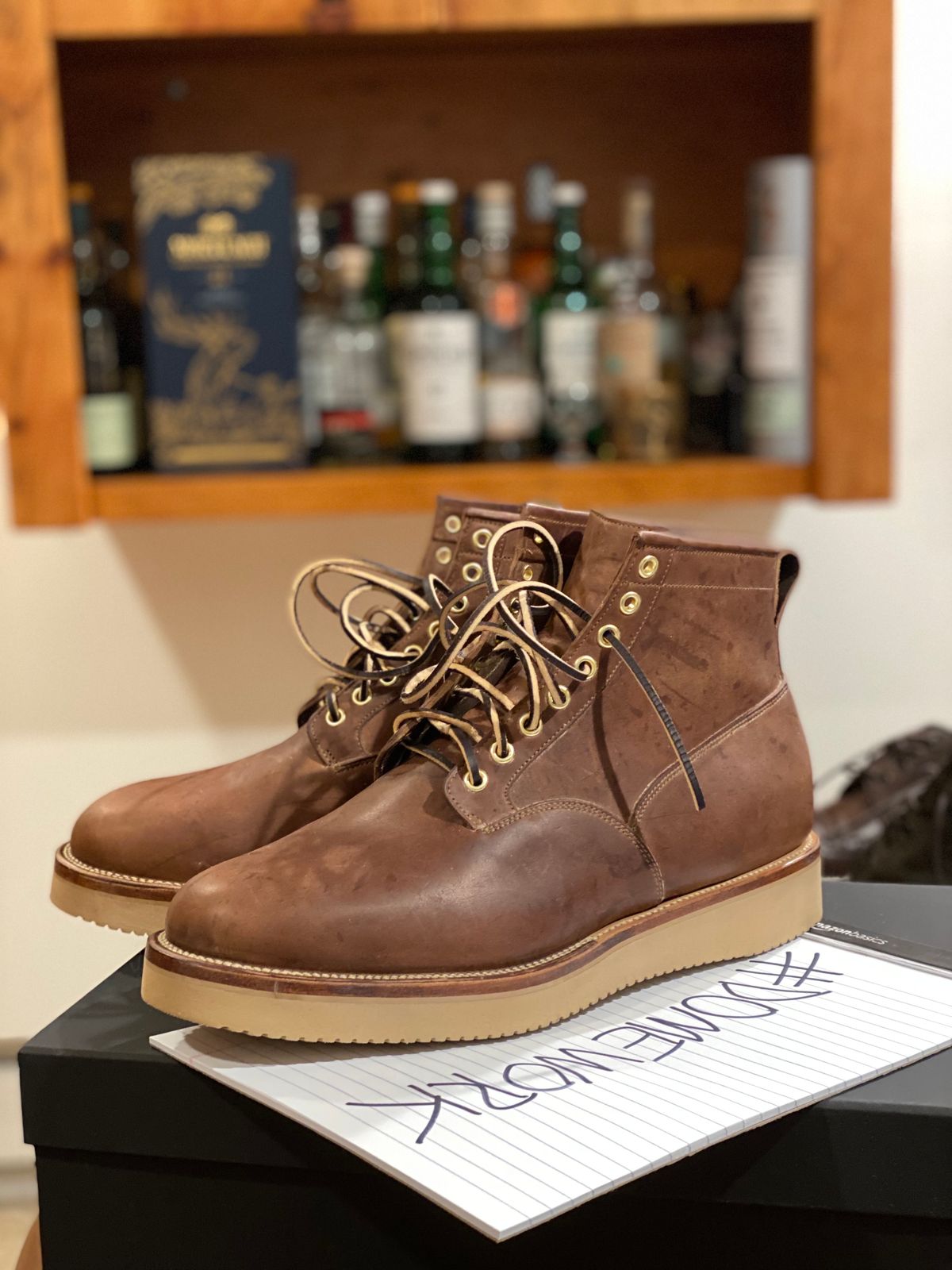 Photo by stitchdown on October 6, 2022 of the Viberg Scout Boot in Horween Crust Natural M's Workshoe Butt.