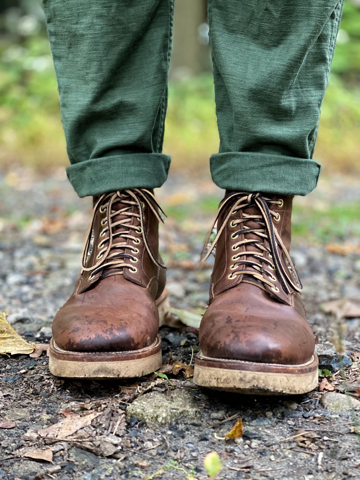 Photo by stitchdown on November 2, 2022 of the Viberg Scout Boot in Horween Crust Natural M's Workshoe Butt.