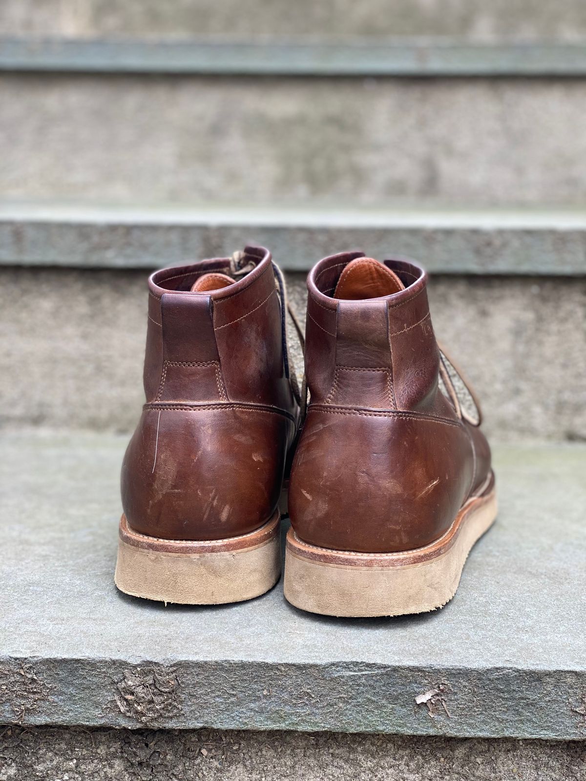 Photo by stitchdown on April 1, 2023 of the Viberg Scout Boot in Horween Crust Natural M's Workshoe Butt.