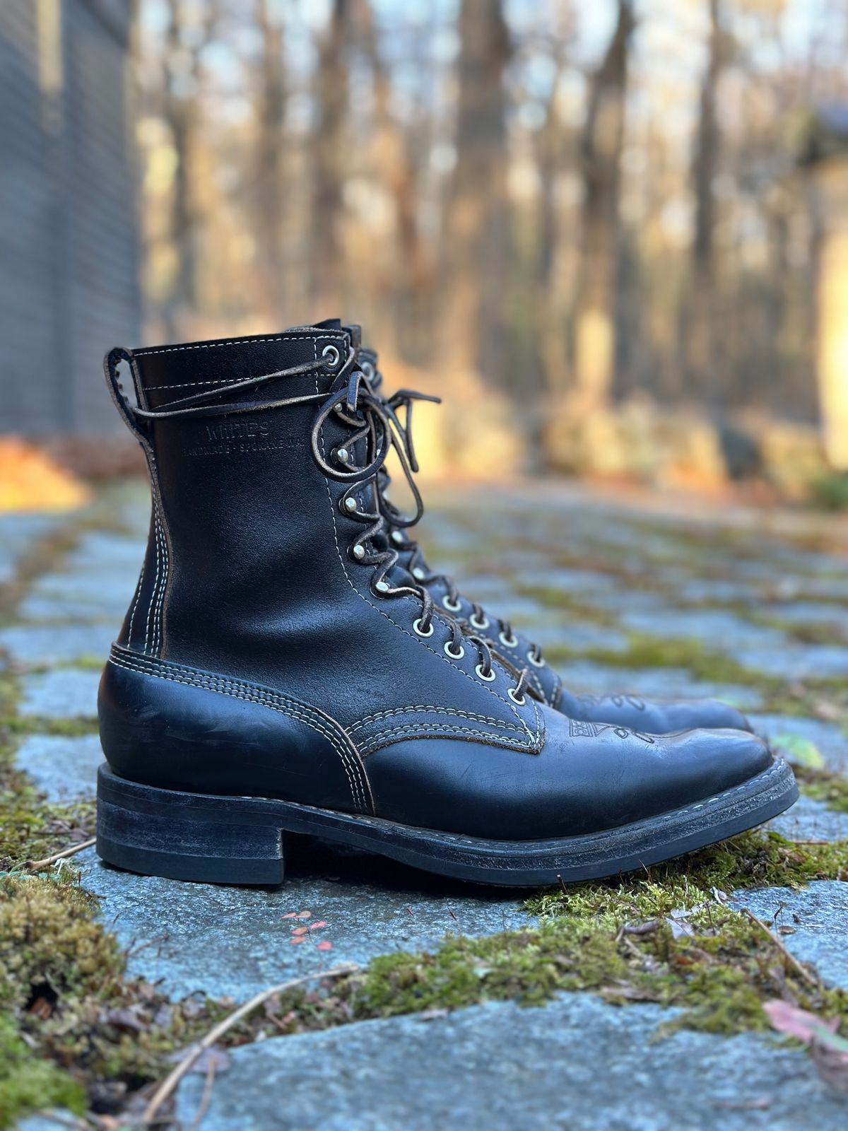 Photo by stitchdown on December 2, 2024 of the White's Farmer/Rancher in Horween Black Waxed Flesh & Horween Black Chromexcel Horsehide.