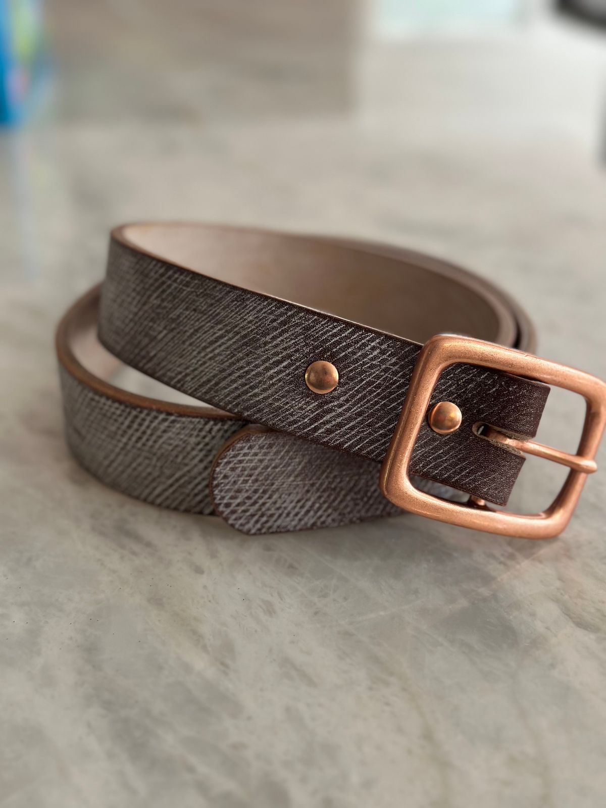 Photo by stitchdown on September 30, 2025 of the Titletown Goods Garrison Belt in J&FJ Baker Australian Nut Hatchgrain Bridle.