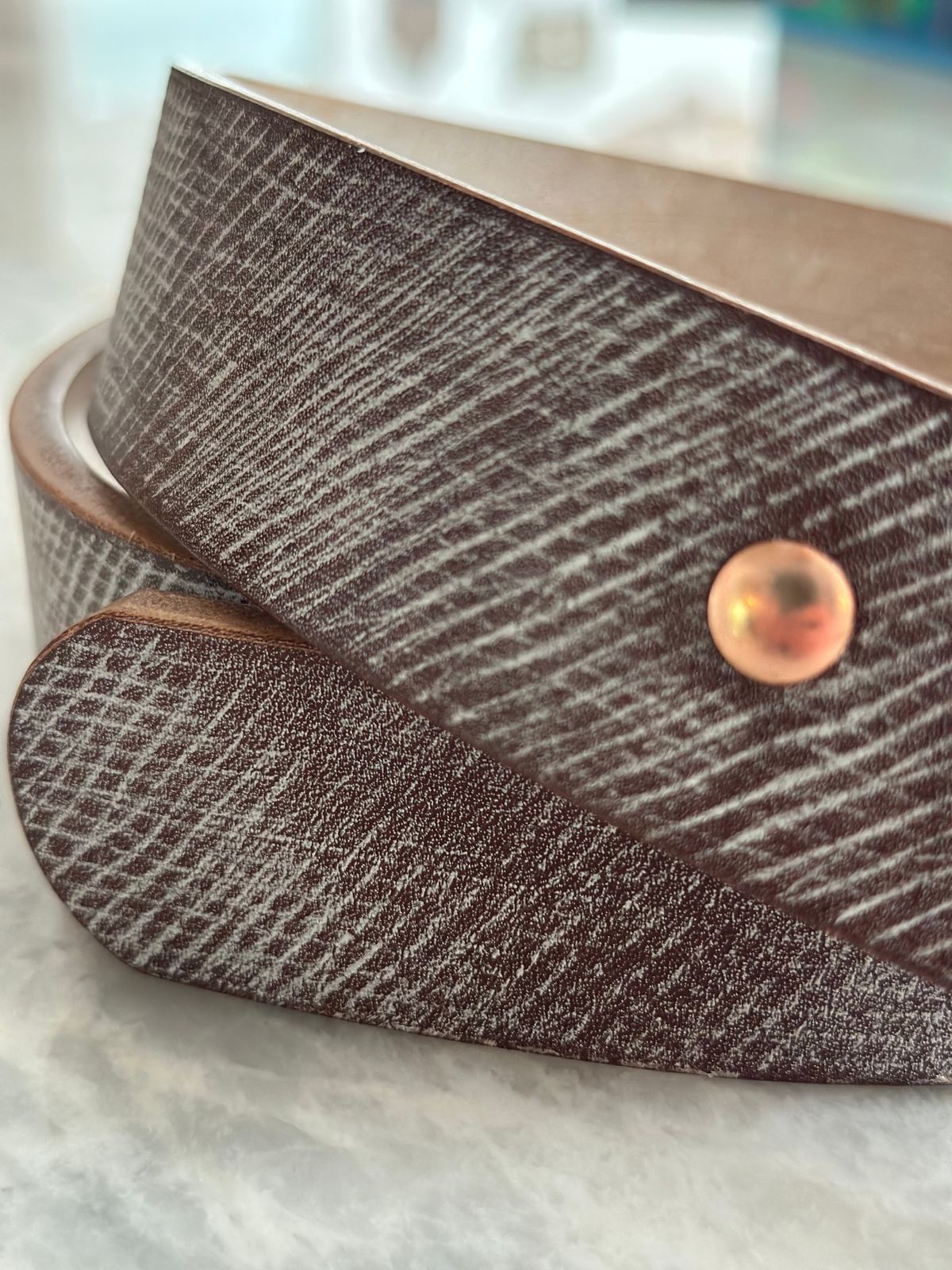 Photo by stitchdown on September 30, 2025 of the Titletown Goods Garrison Belt in J&FJ Baker Australian Nut Hatchgrain Bridle.
