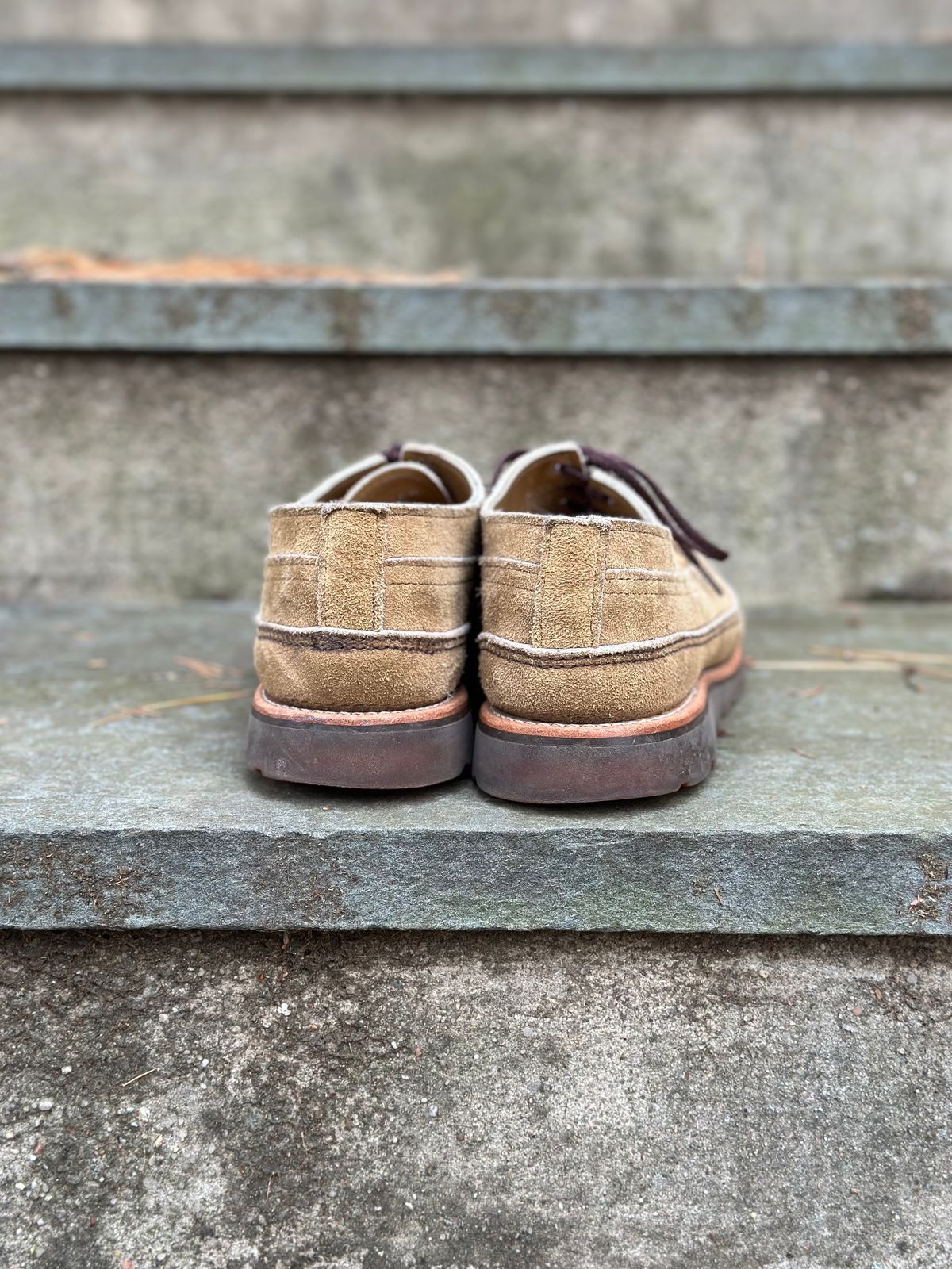 Photo by stitchdown on December 5, 2023 of the Russell Moccasin Co. Fishing Oxford in Tan Laramie Suede.