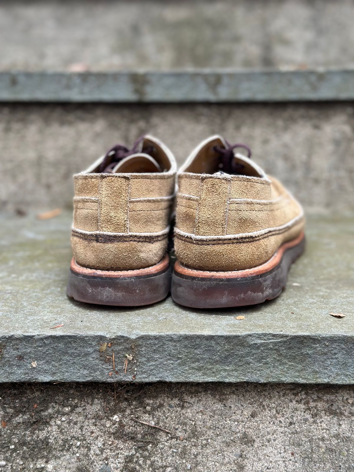 Photo by stitchdown on February 1, 2024 of the Russell Moccasin Co. Fishing Oxford in Tan Laramie Suede.