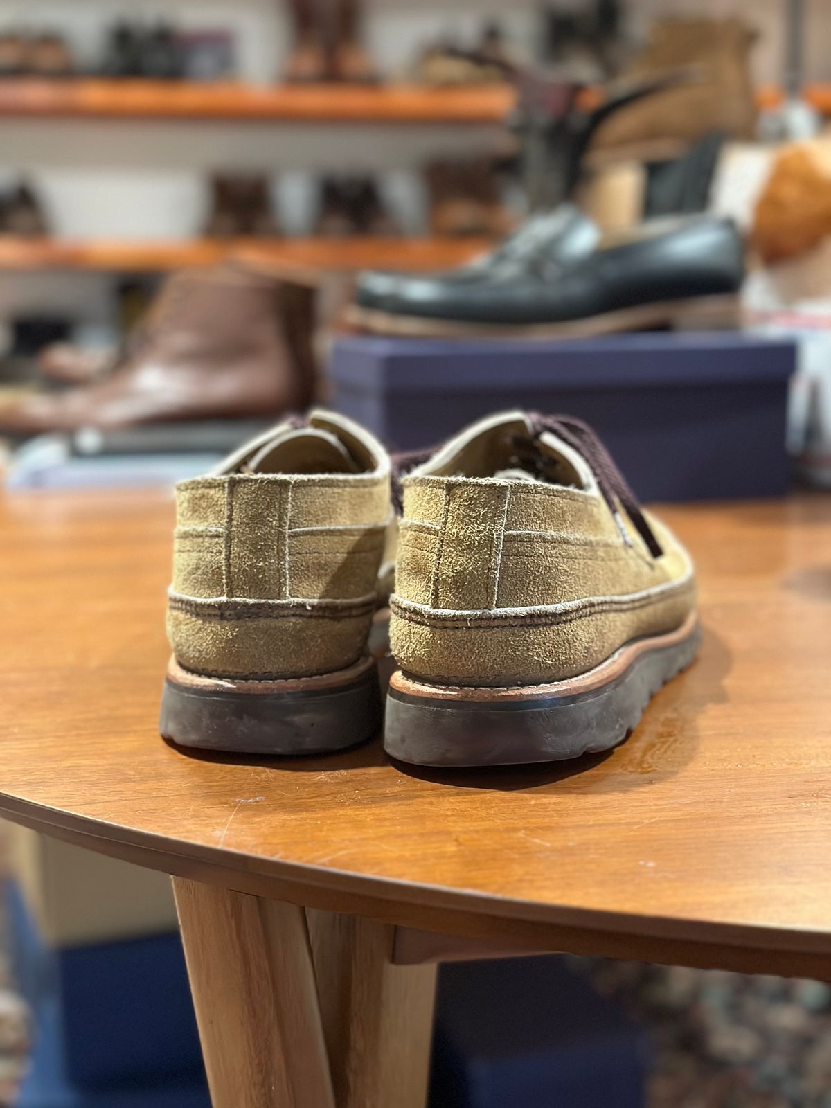 Photo by stitchdown on March 5, 2024 of the Russell Moccasin Co. Fishing Oxford in Tan Laramie Suede.