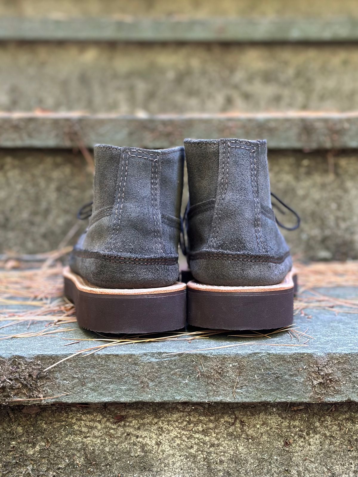 Photo by stitchdown on October 3, 2025 of the Russell Moccasin Co. Sporting Clays Chukka in Horween Marine Field Roughout.