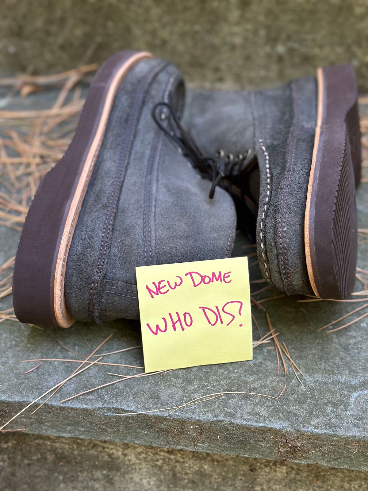 Photo by stitchdown on October 3, 2025 of the Russell Moccasin Co. Sporting Clays Chukka in Horween Marine Field Roughout.