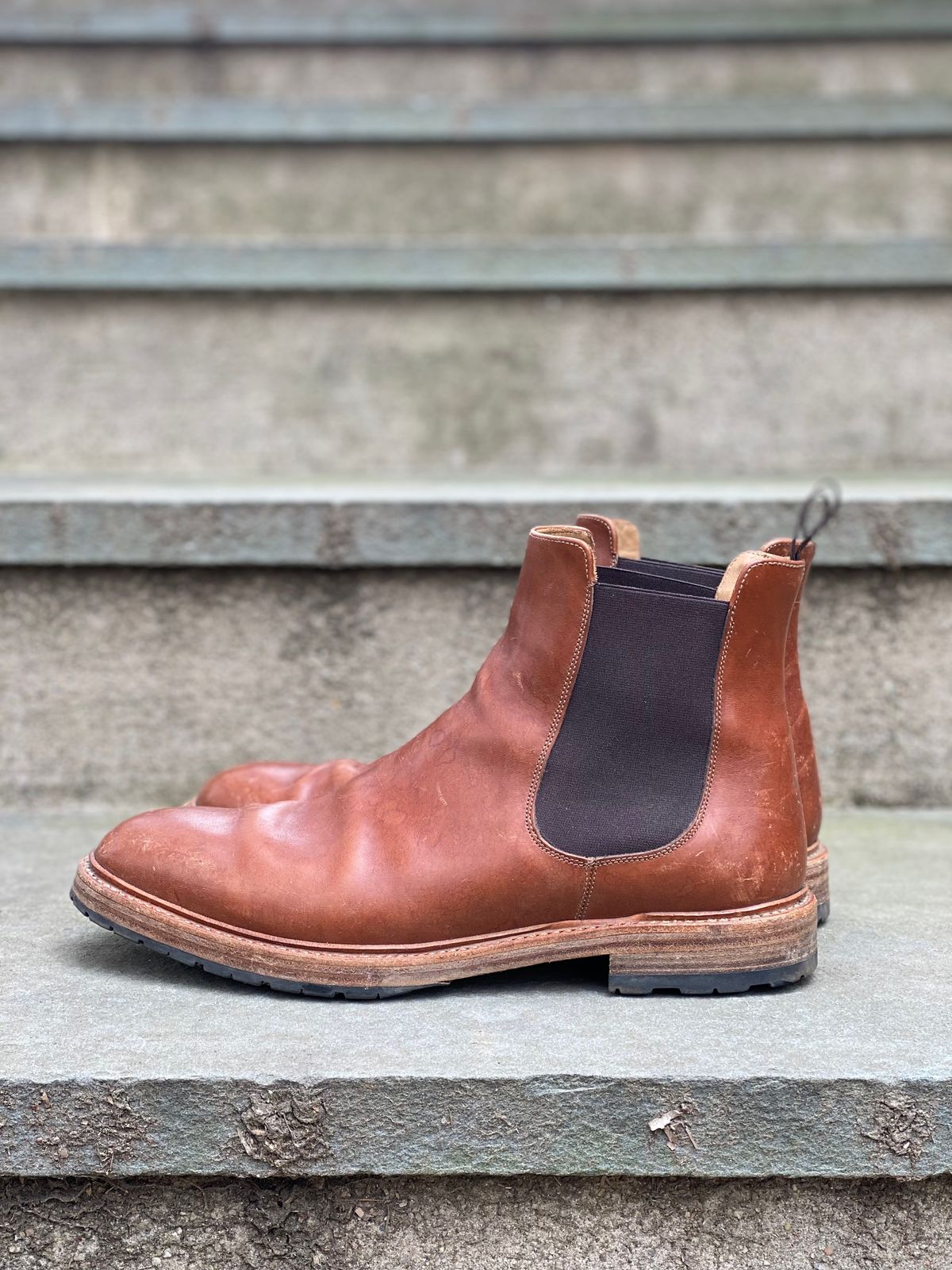 Photo by stitchdown on April 5, 2023 of the Rider Boot Co. Fritz in Maryam Toscanello Horsebutt.