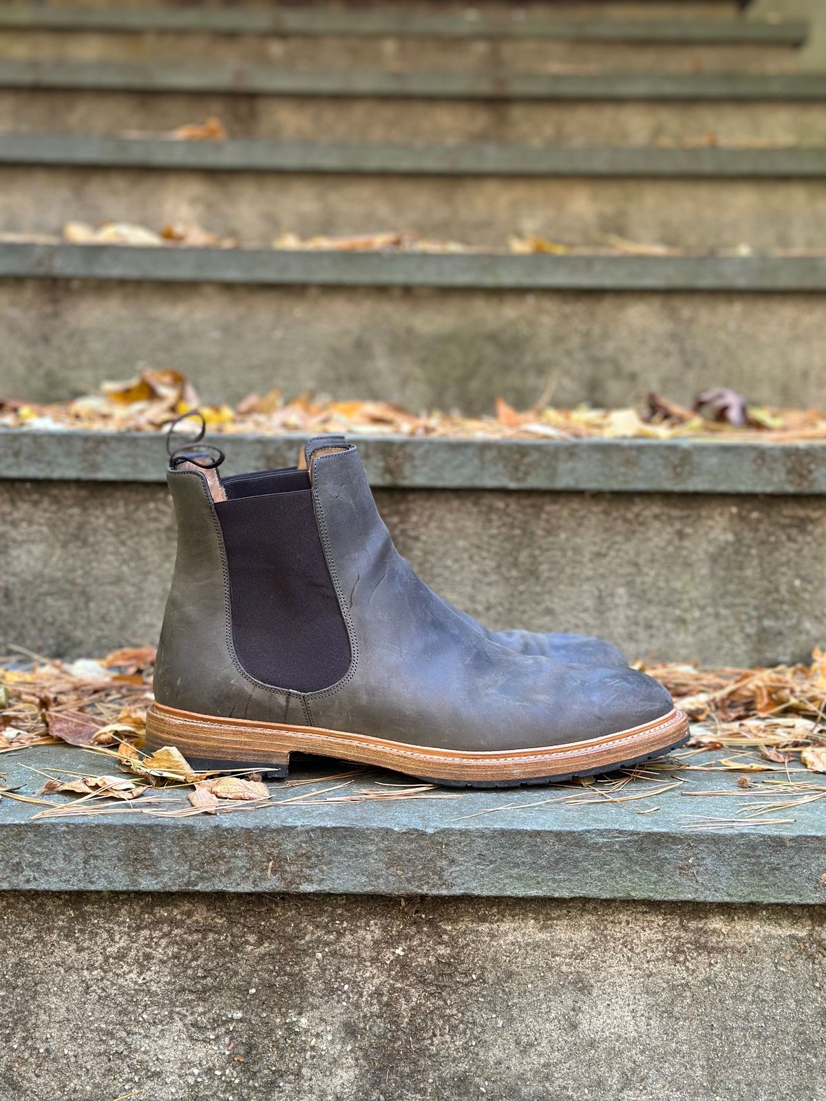 Photo by stitchdown on November 2, 2023 of the Rider Boot Co. Fritz in Maryam Waxy Salvia Horsebutt.
