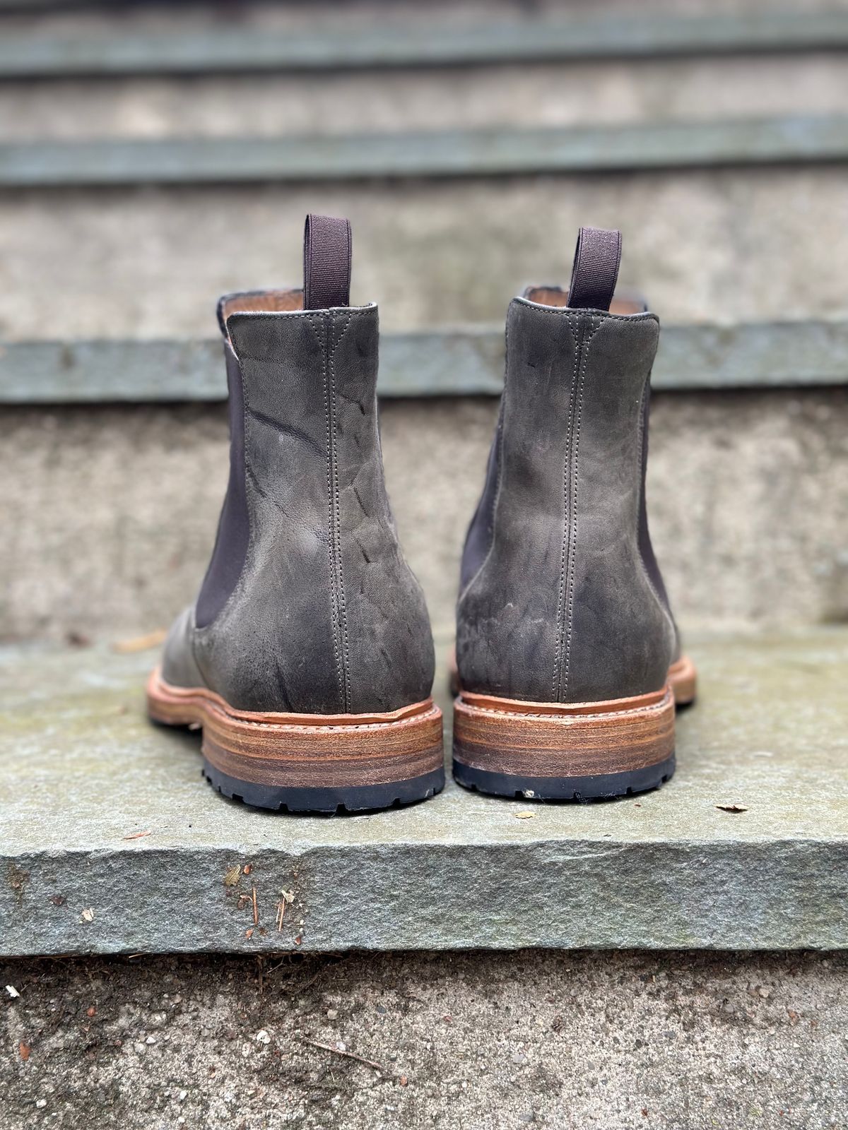 Photo by stitchdown on February 1, 2024 of the Rider Boot Co. Fritz in Maryam Waxy Salvia Horsebutt.